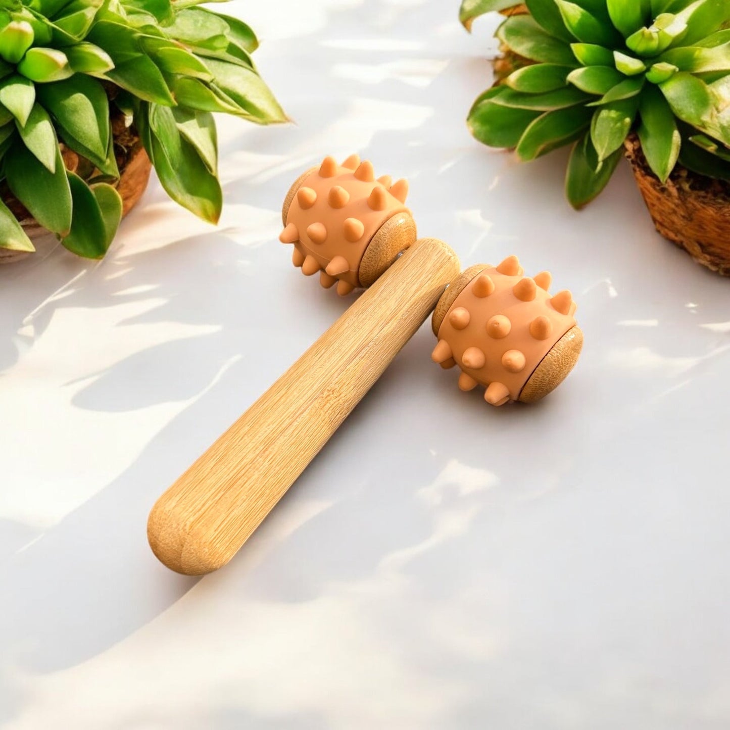 Bamboo Body Massage Tool with Silicone Rolling Head