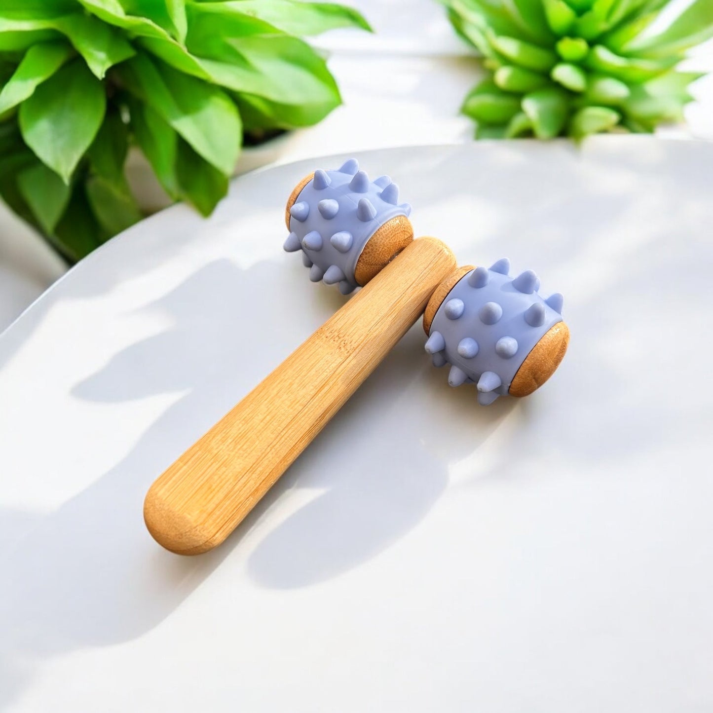 Bamboo Body Massage Tool with Silicone Rolling Head