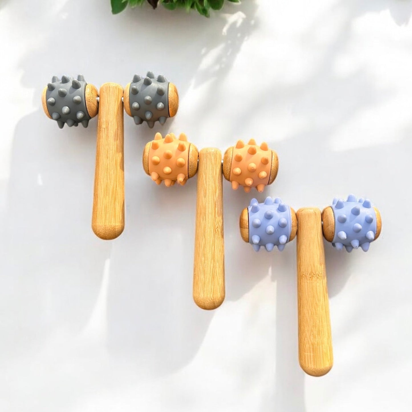 Bamboo Body Massage Tool with Silicone Rolling Head