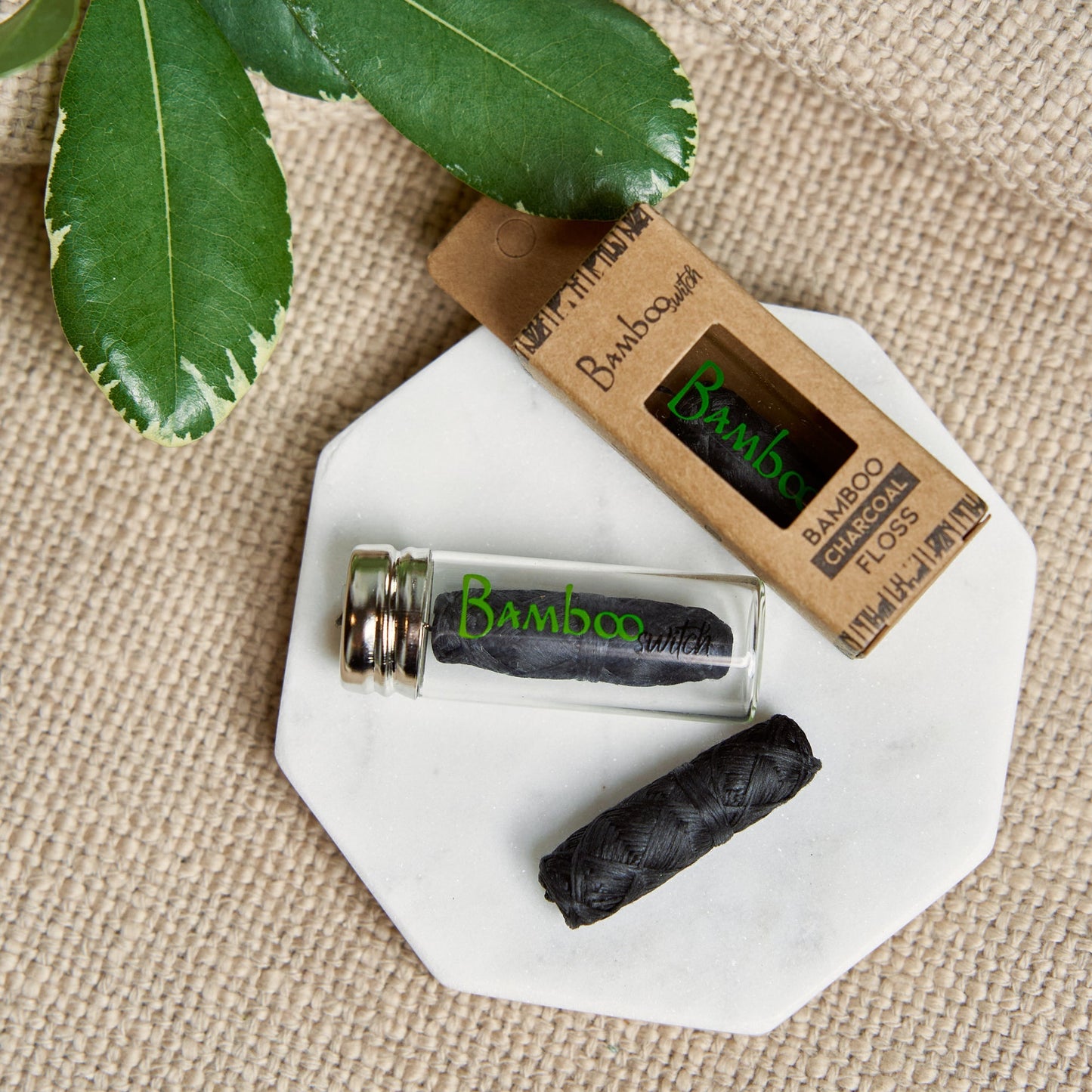 Bamboo Charcoal Floss in Glass Container