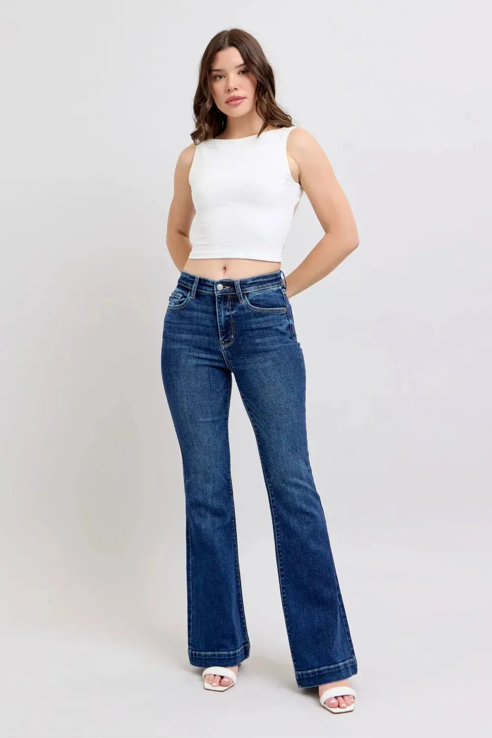 Full Size High Rise Flare Judy Blue Jeans with Pockets