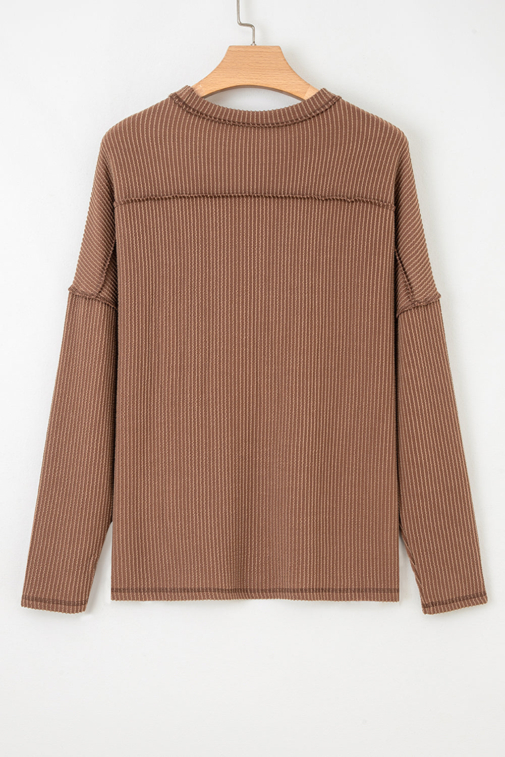 Solid Corded Knit Long Sleeve Top