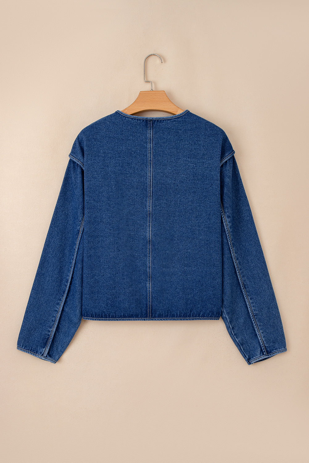 Wash Denim Straight Cut Pocketed Jacket