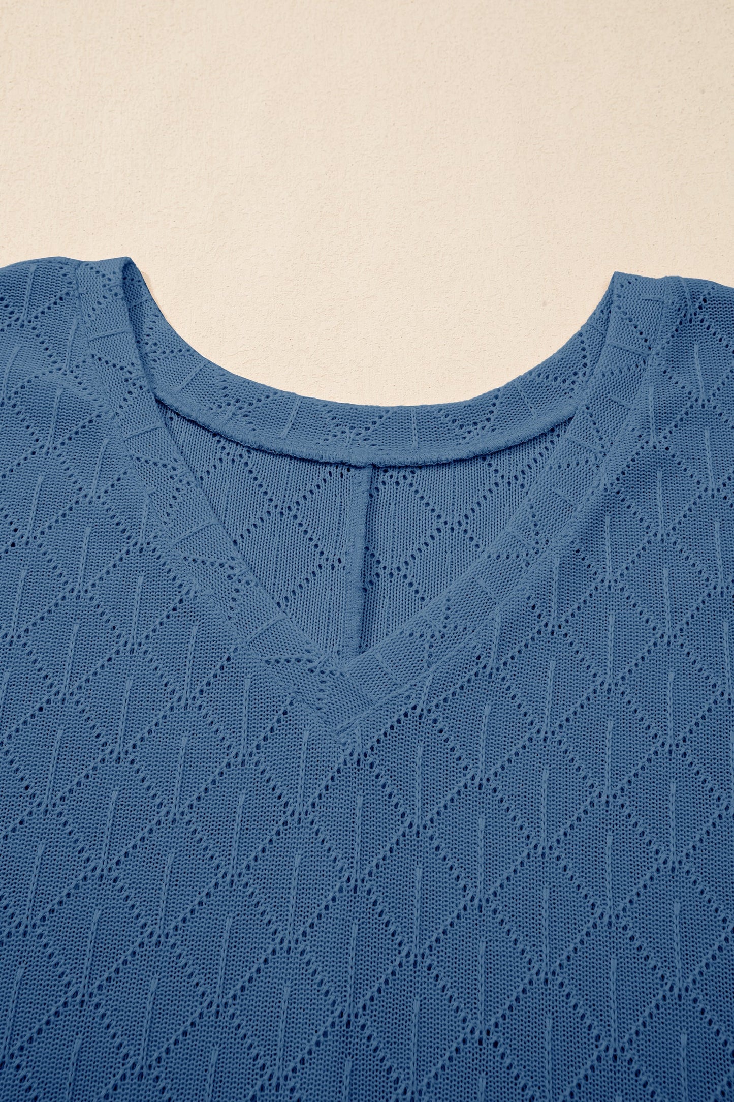 Plus Size Rhombus Pointelle Knit V-Neck Top