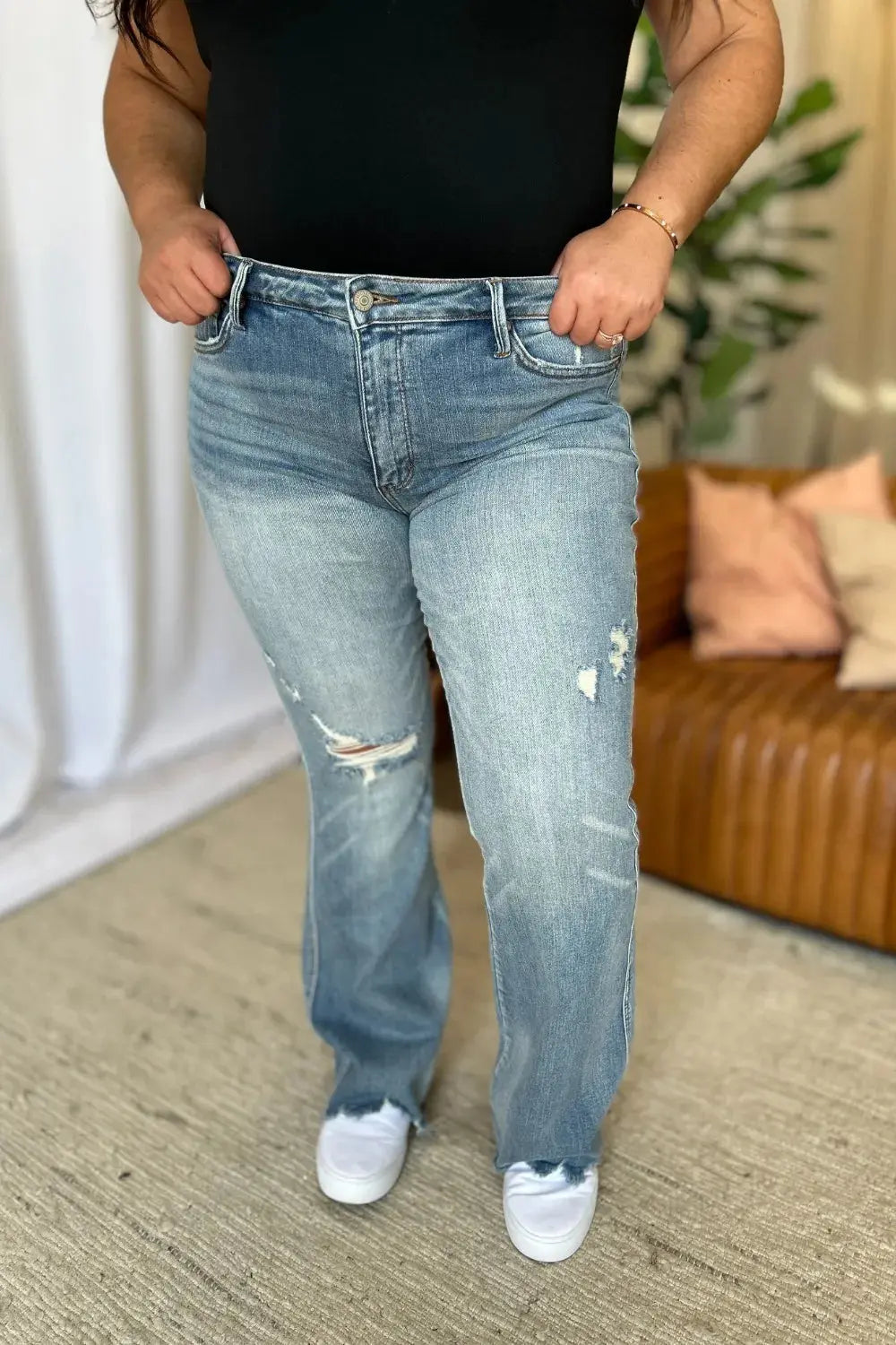 Plus Size Medium Rise Tummy Control Destroy Flare Judy Blue Jeans