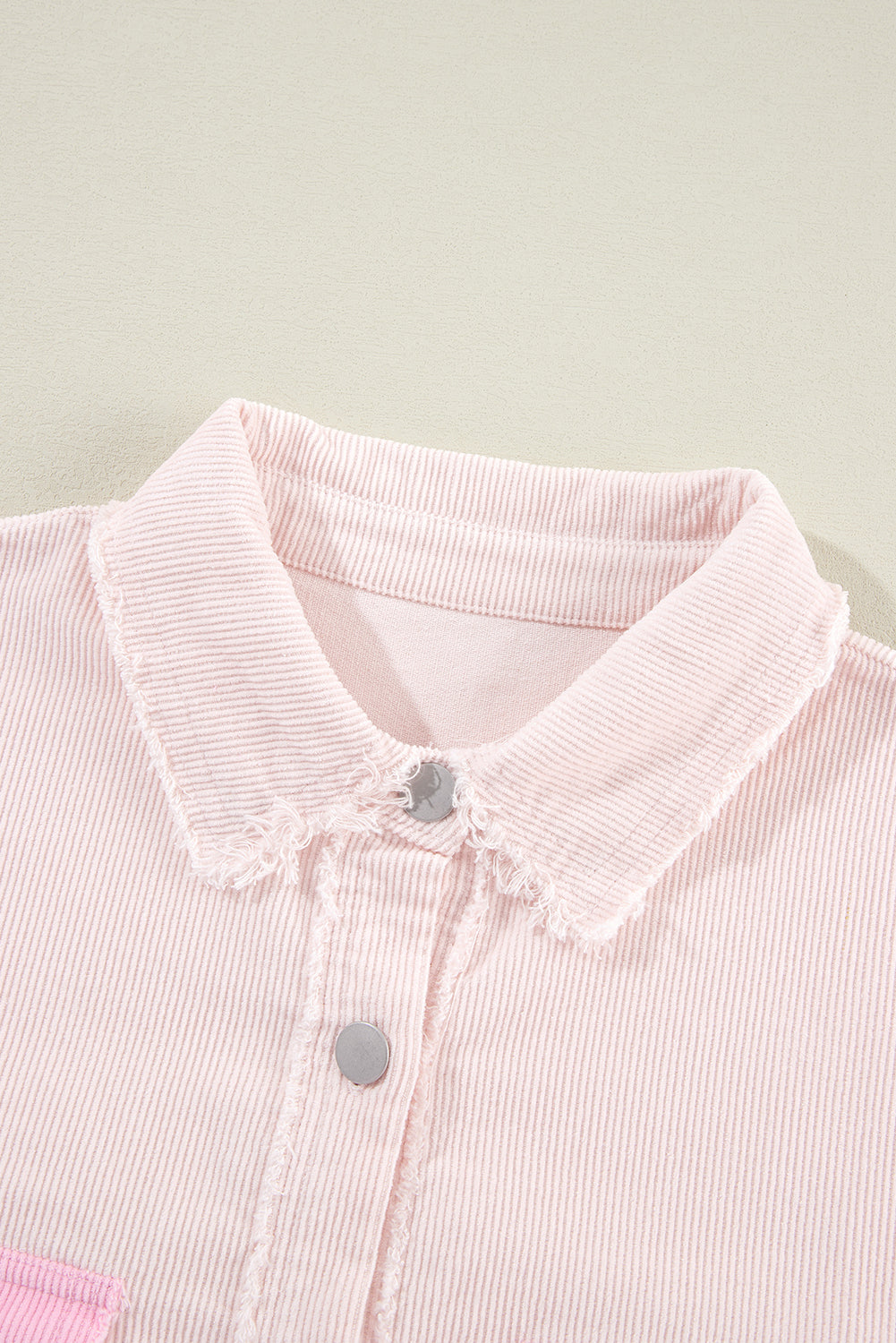 Colorblock Corduroy Reverse Seam Pocketed Shacket