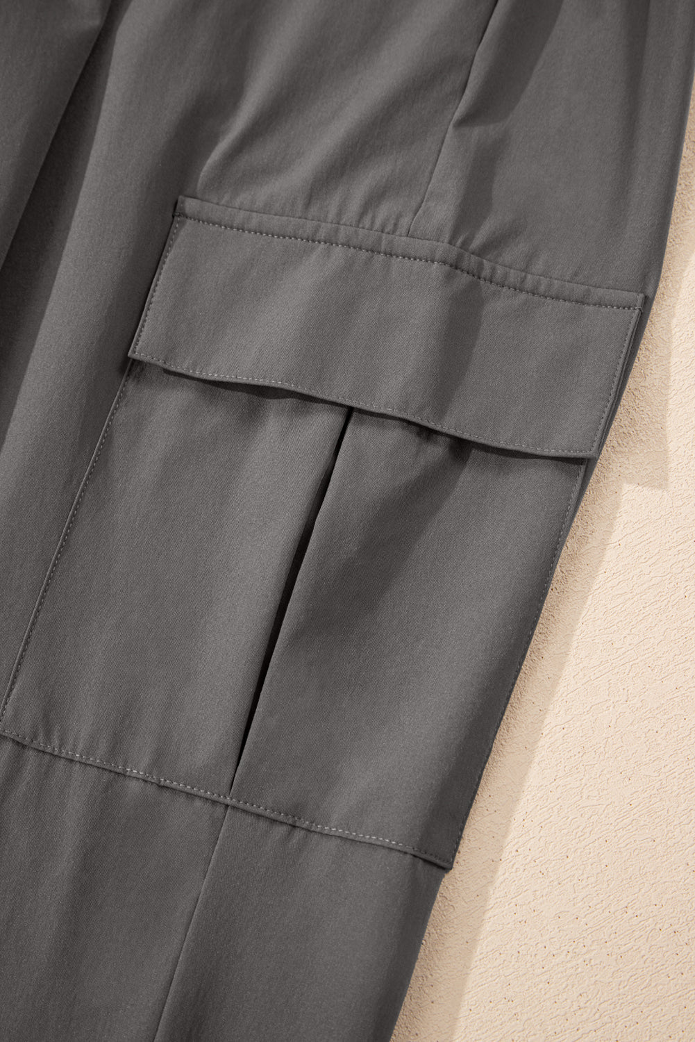 Solid Elastic High Waist Pocketed Cargo Jogger Pants