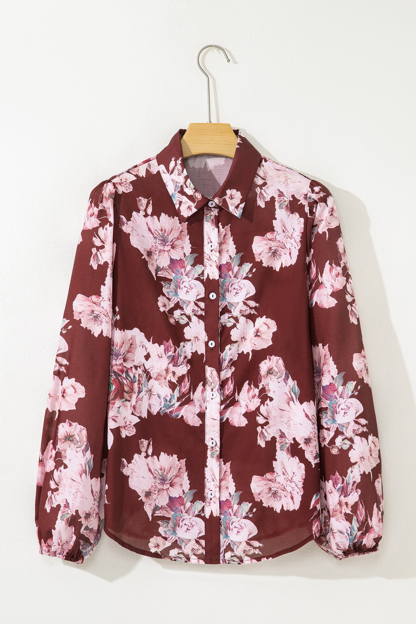Floral Puff Sleeve Collared Shirt