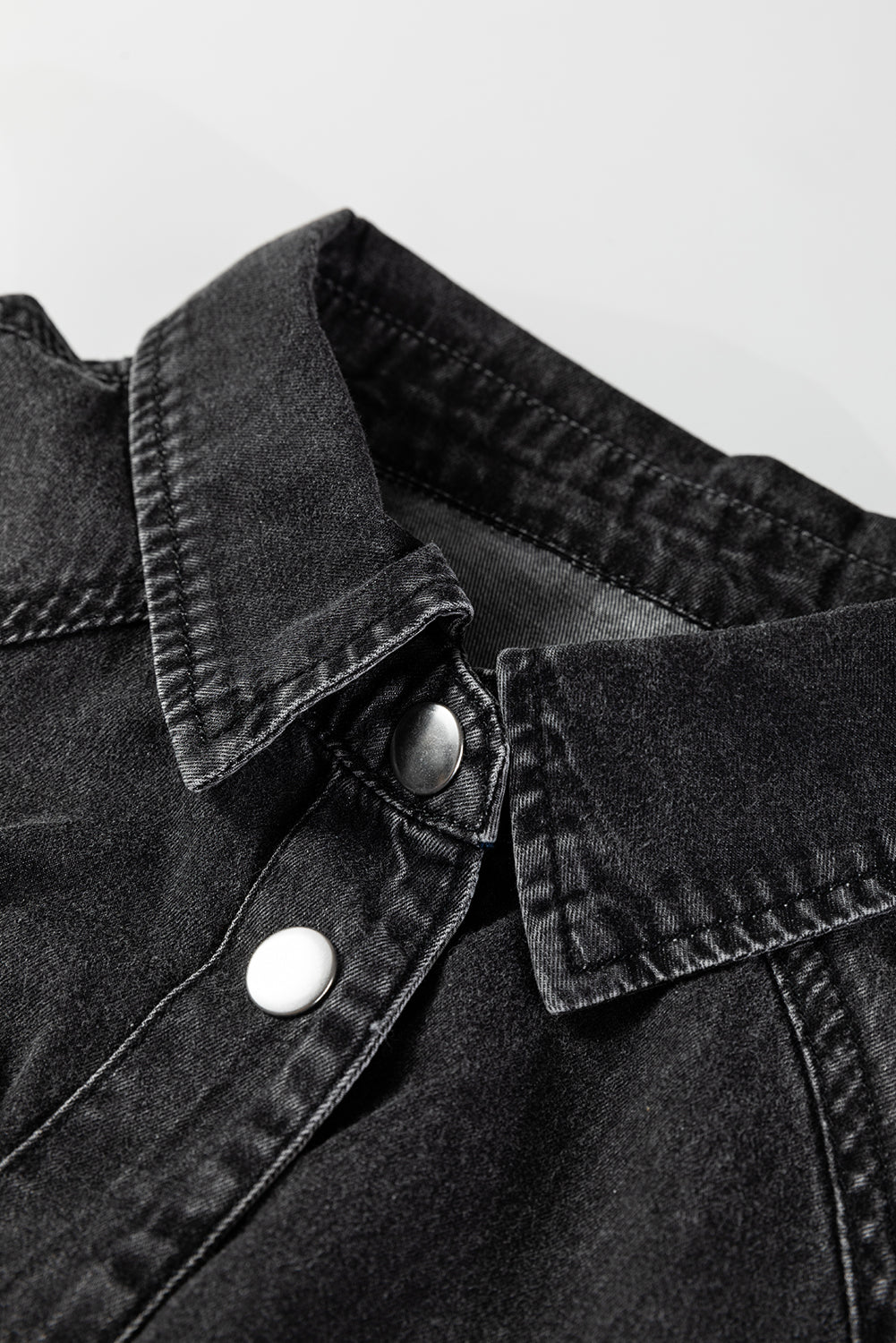 Solid Denim Chest Pocket Raw Hem Shirt Dress