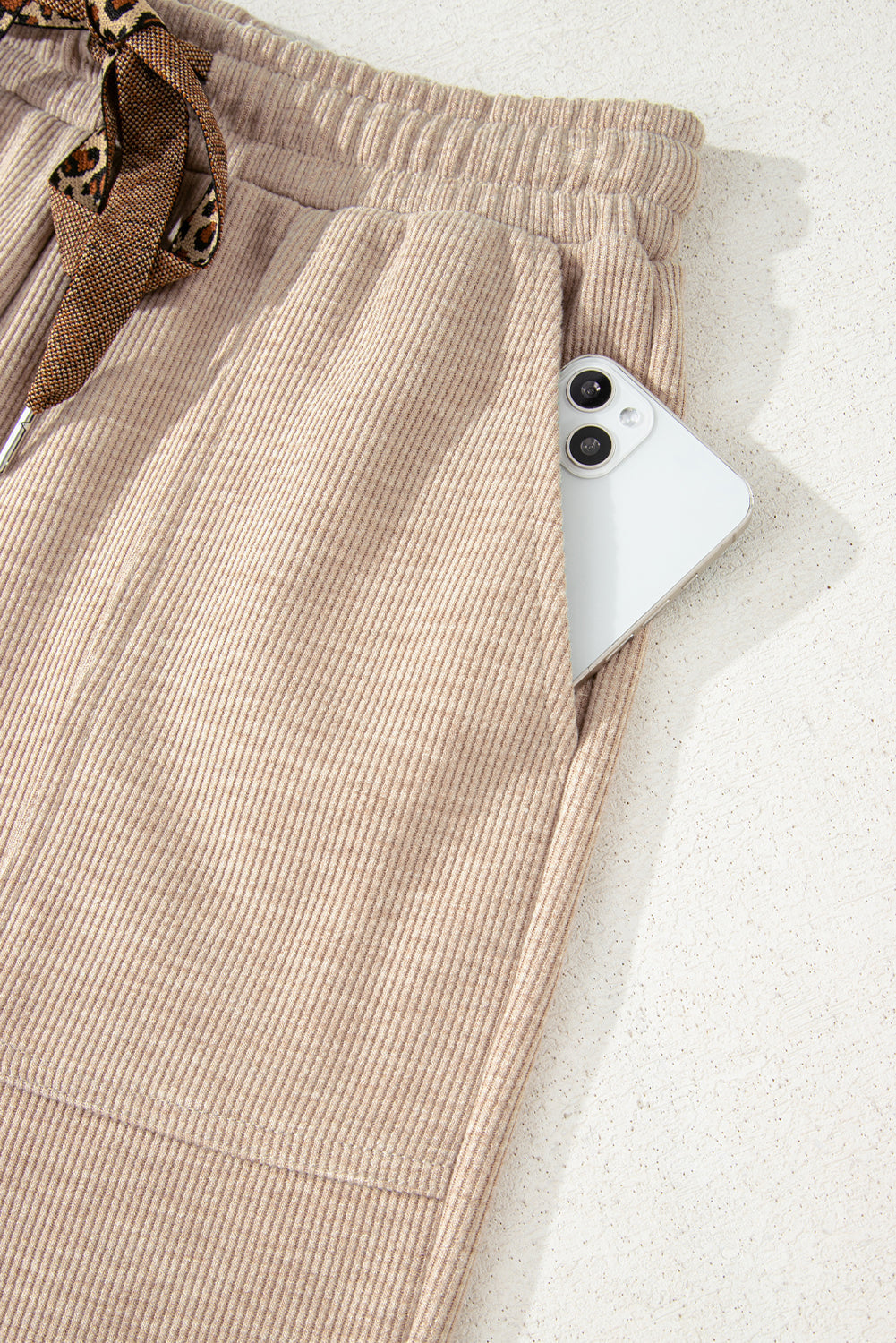 Leopard Corduroy Drawstring High Waist Pants