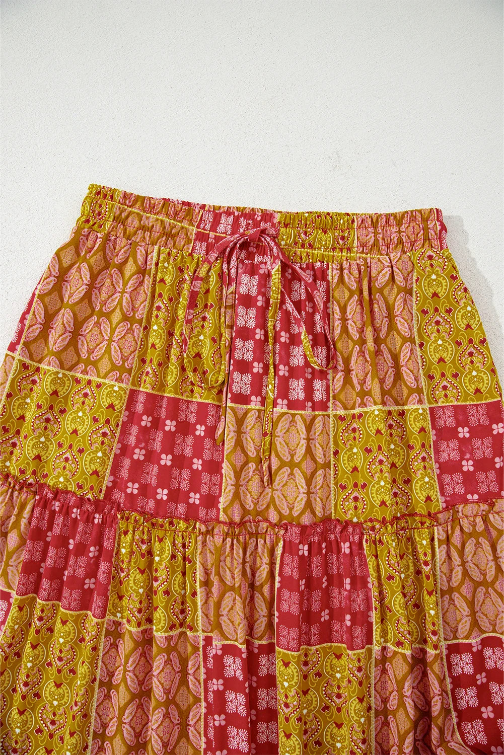 Paisley Ruffle Tiered Pocketed Maxi Skirt