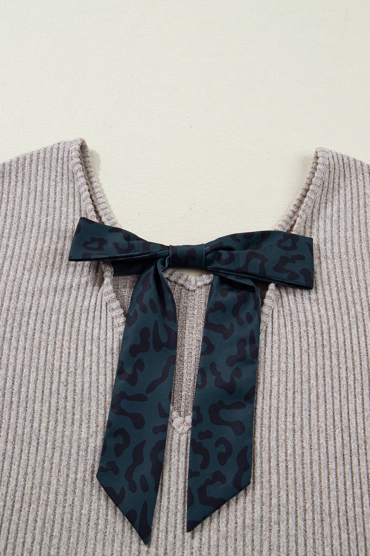 Bow Back Ribbed Knit V-Neck Drop Shoulder Top