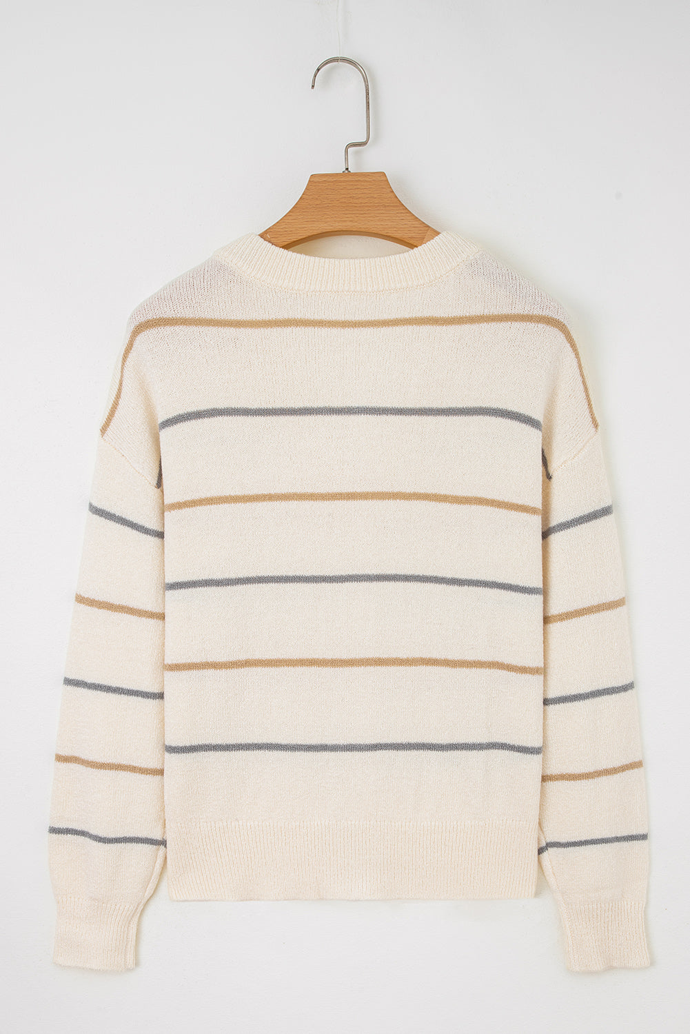 Stripe Buttoned V-Neck Cardigan Sweater