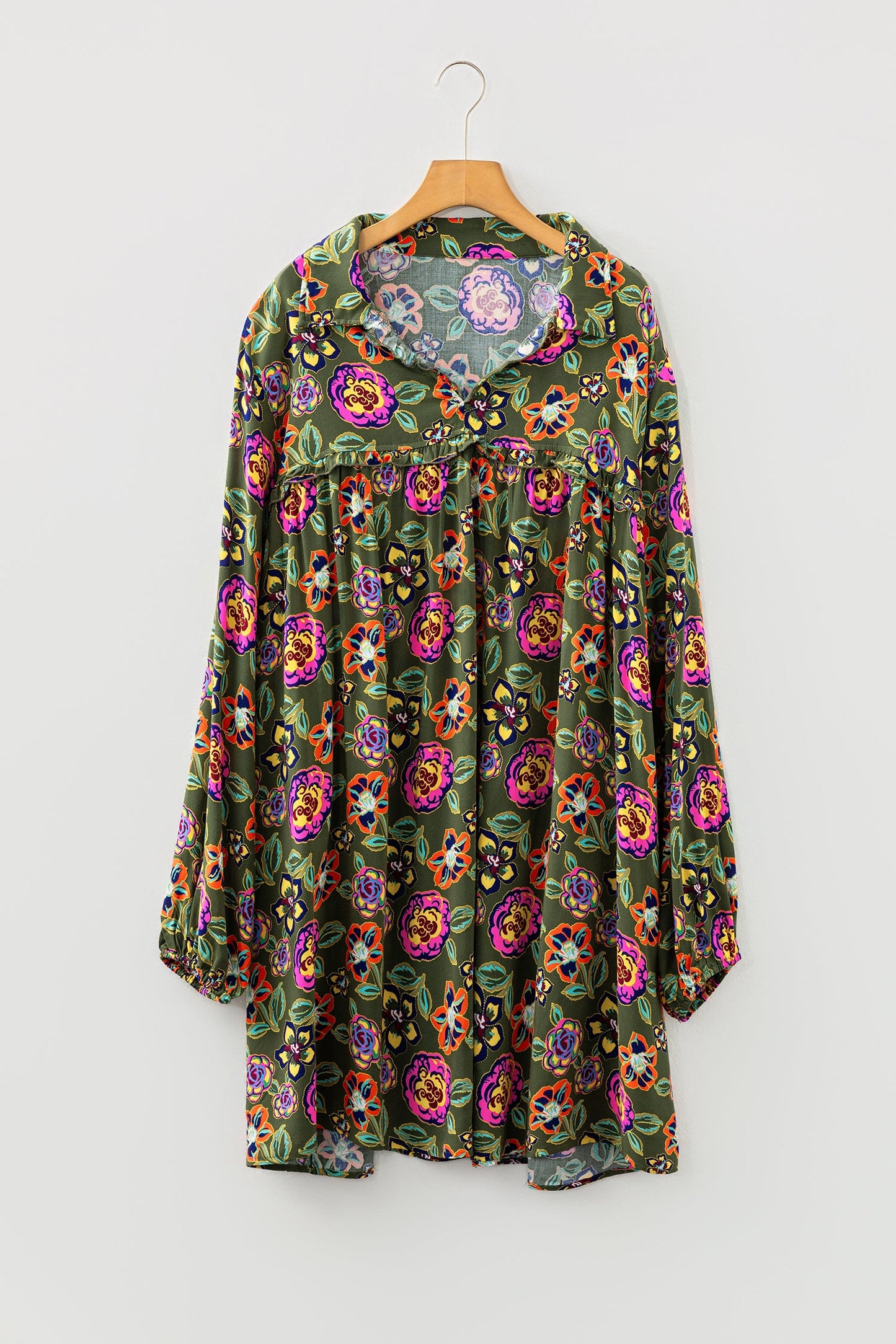 Plus Size Floral Collared V-Neck Mini Dress