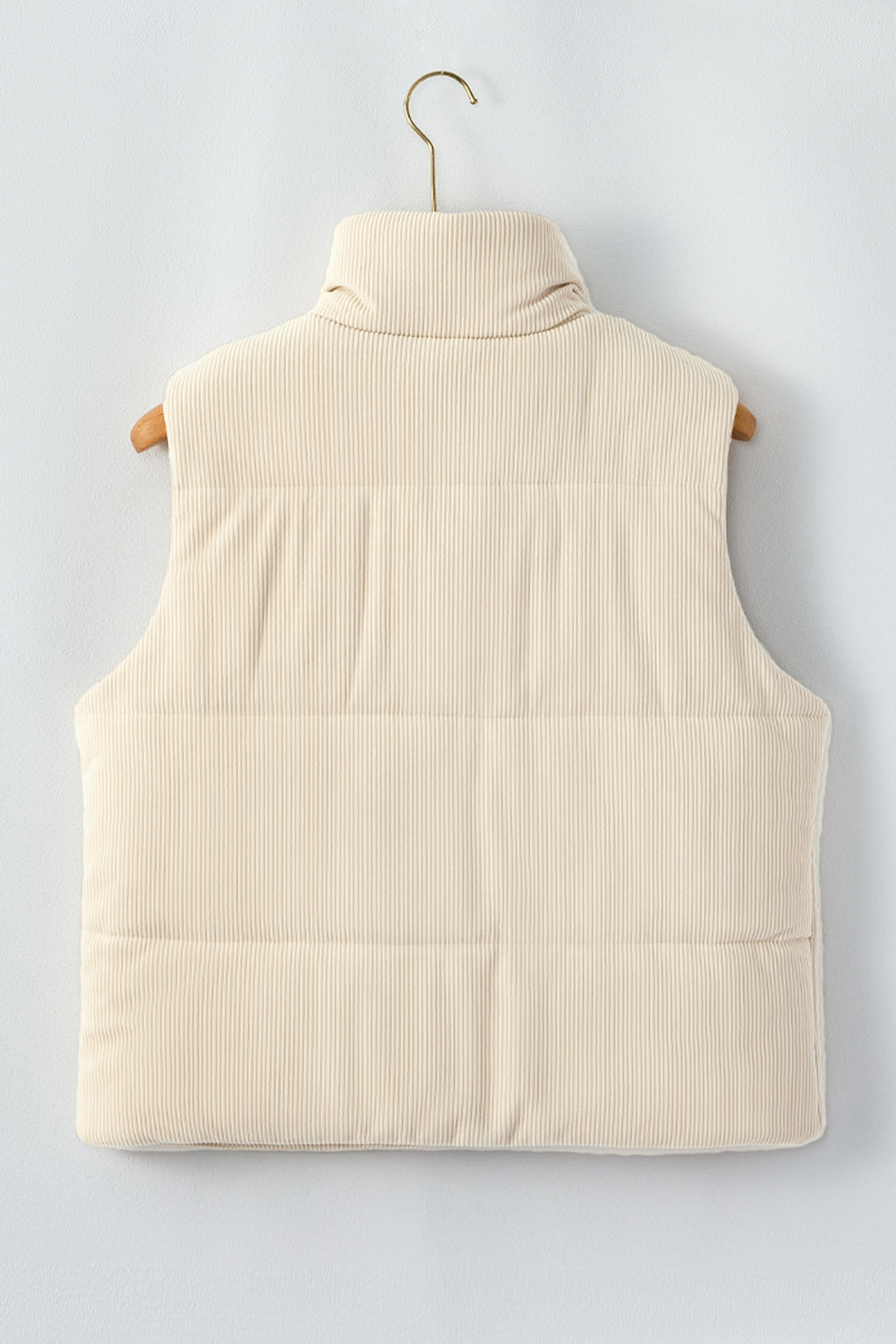 Corduroy Stand Neck Zipped Puffer Vest