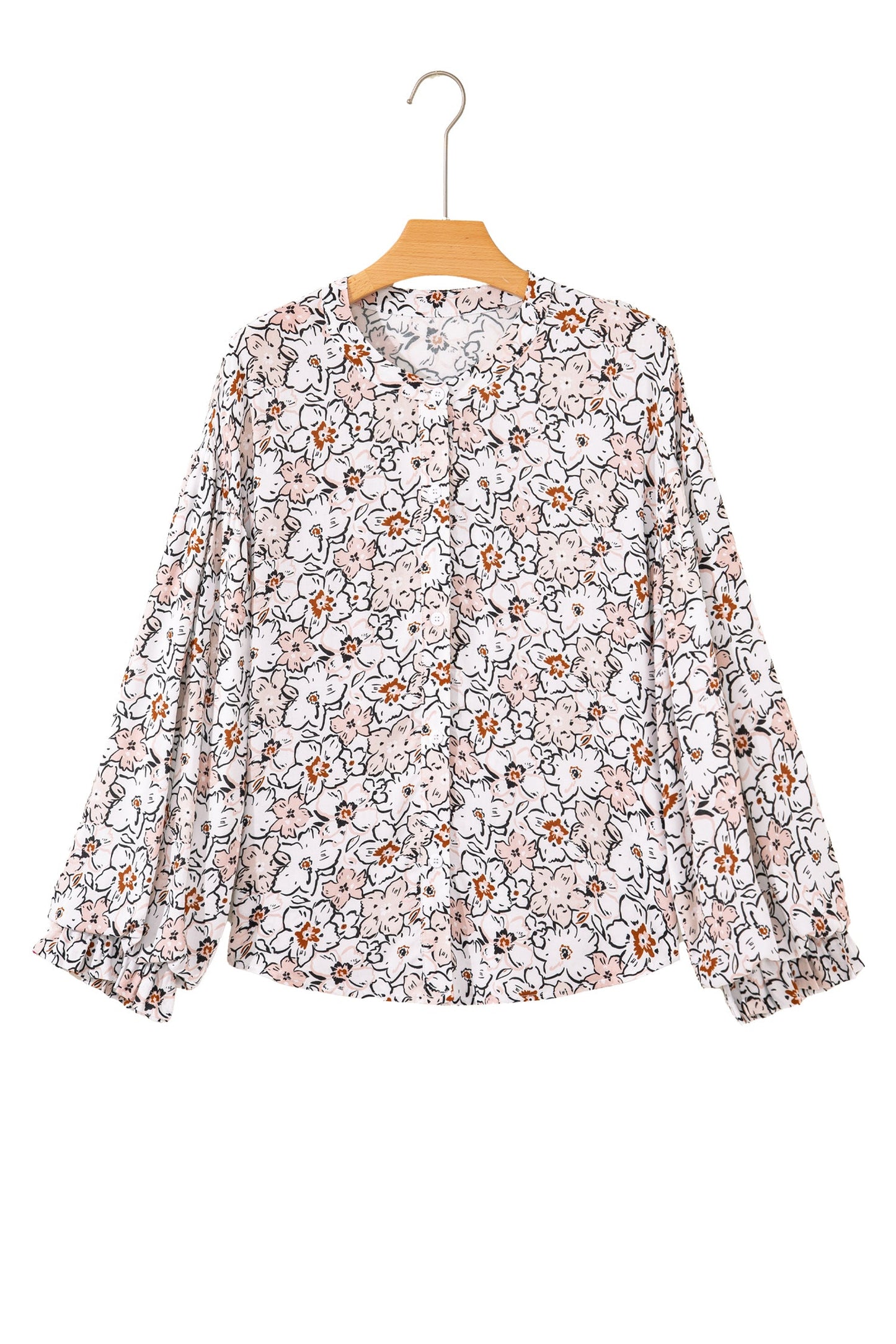Floral Frilled Puff Sleeve Button Down Shirt
