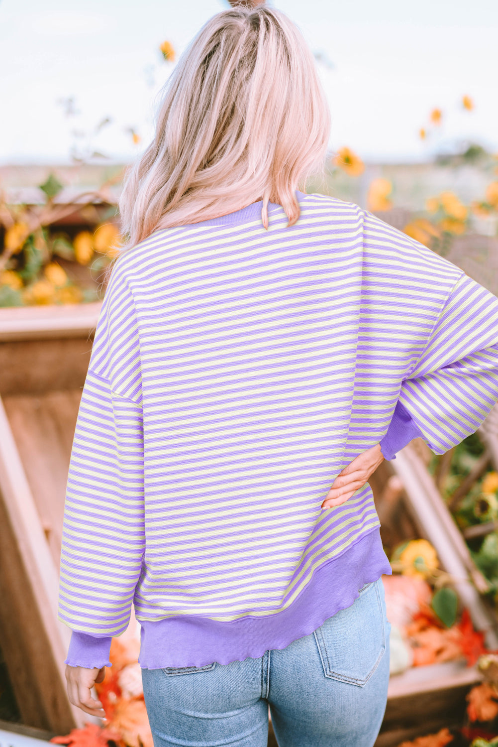 Stripe Drop Shoulder Long Sleeve Top