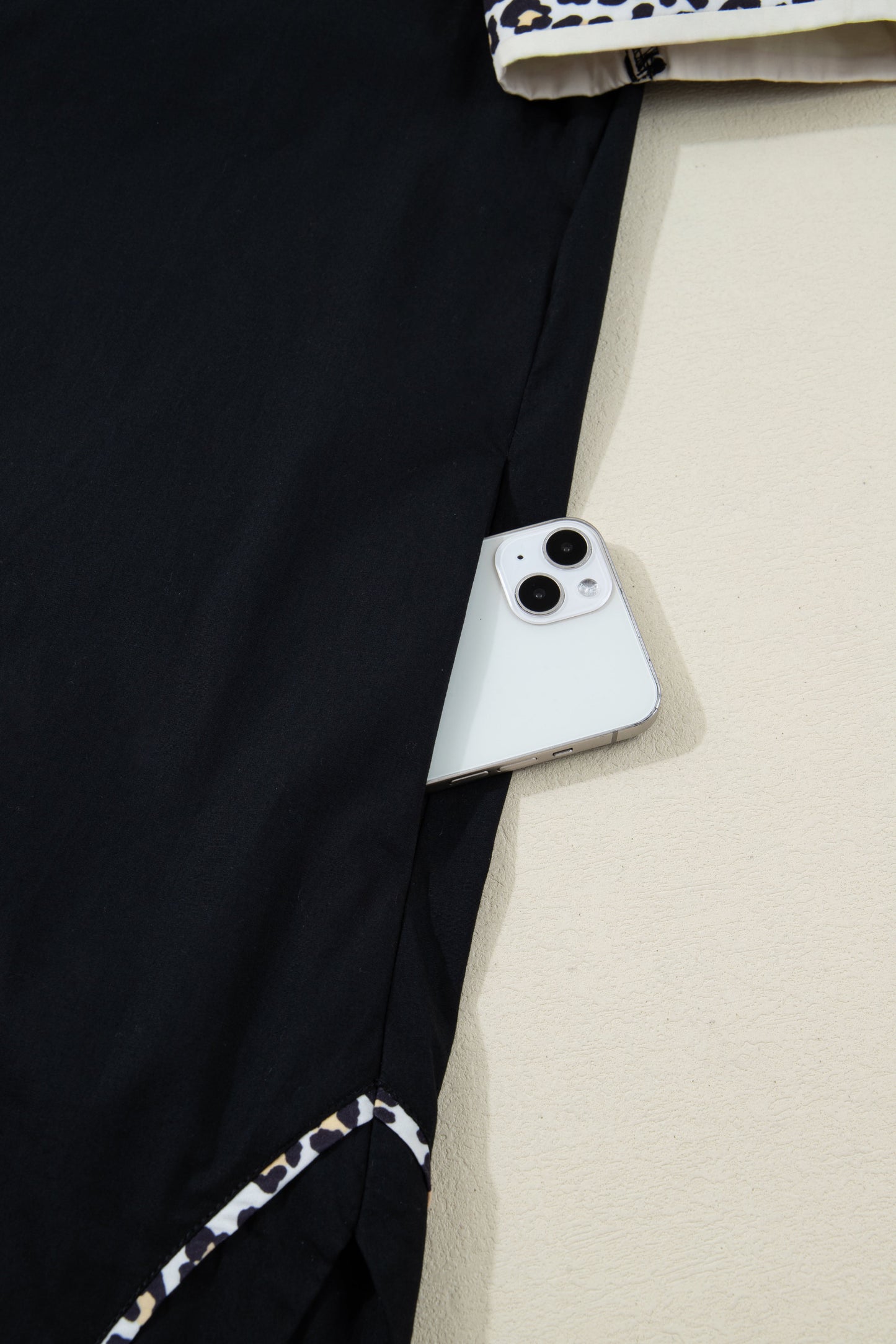 Leopard Trim Short Puff Sleeve Mini Dress