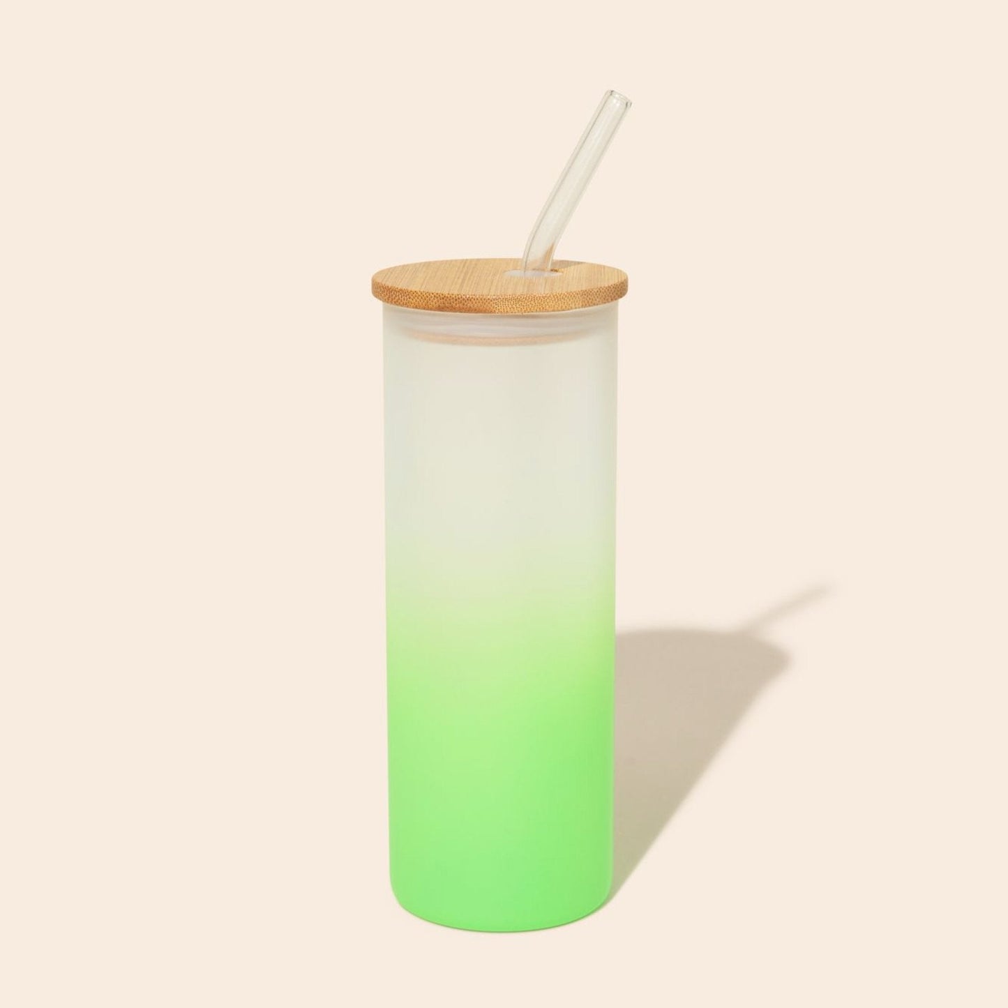 Colored Tall Glass Cup with Glass Straw