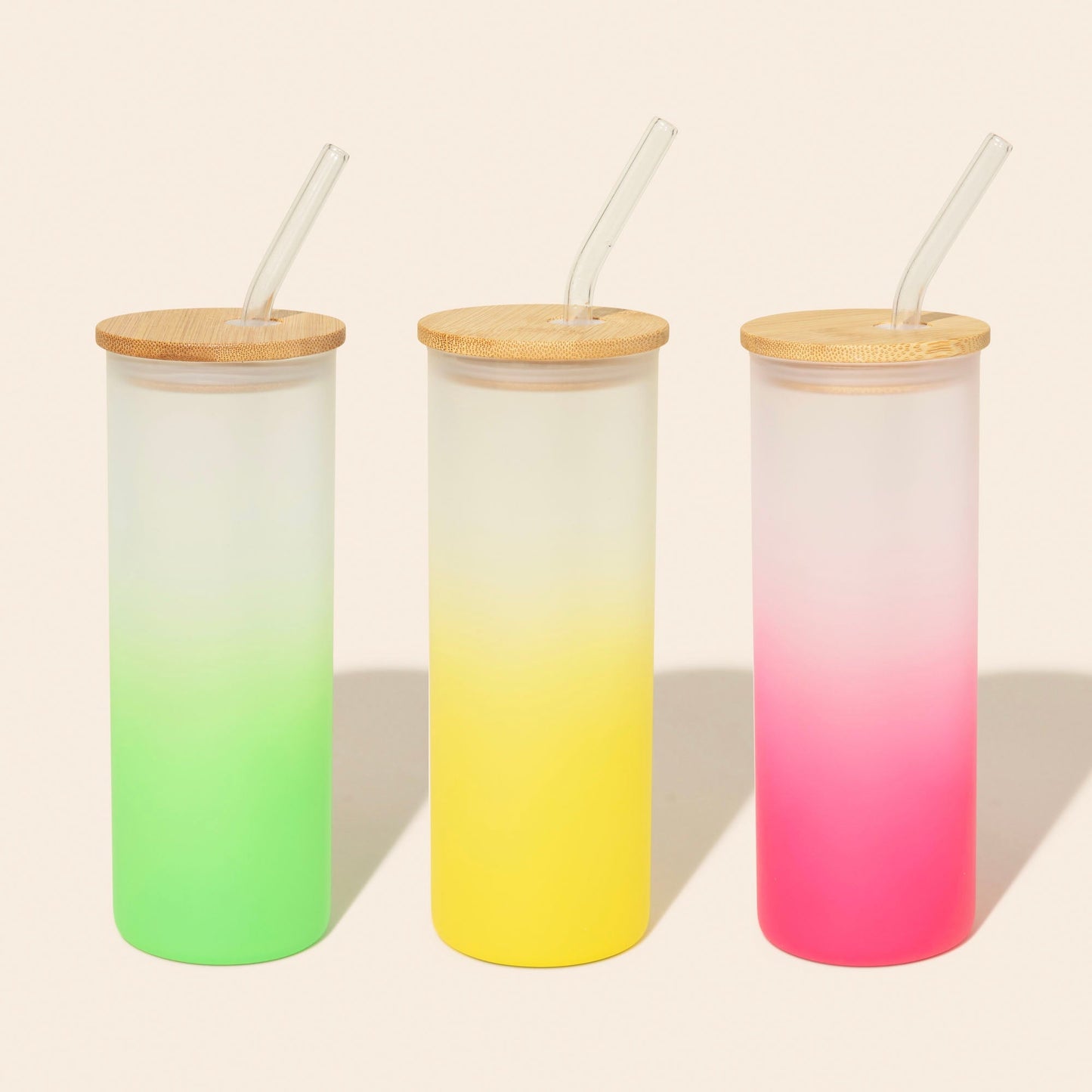 Colored Tall Glass Cup with Glass Straw