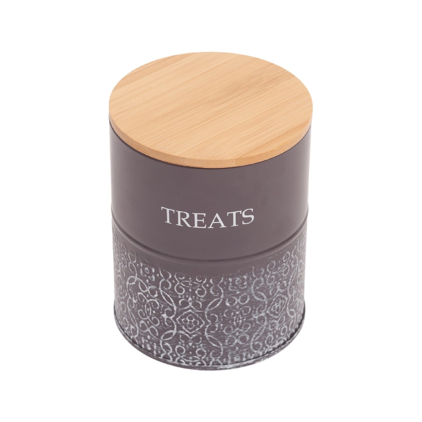 Country Living Dog Treat Canisters - Set of 2 Carbon Steel Jars with Bamboo Lids – Volcanic Gray