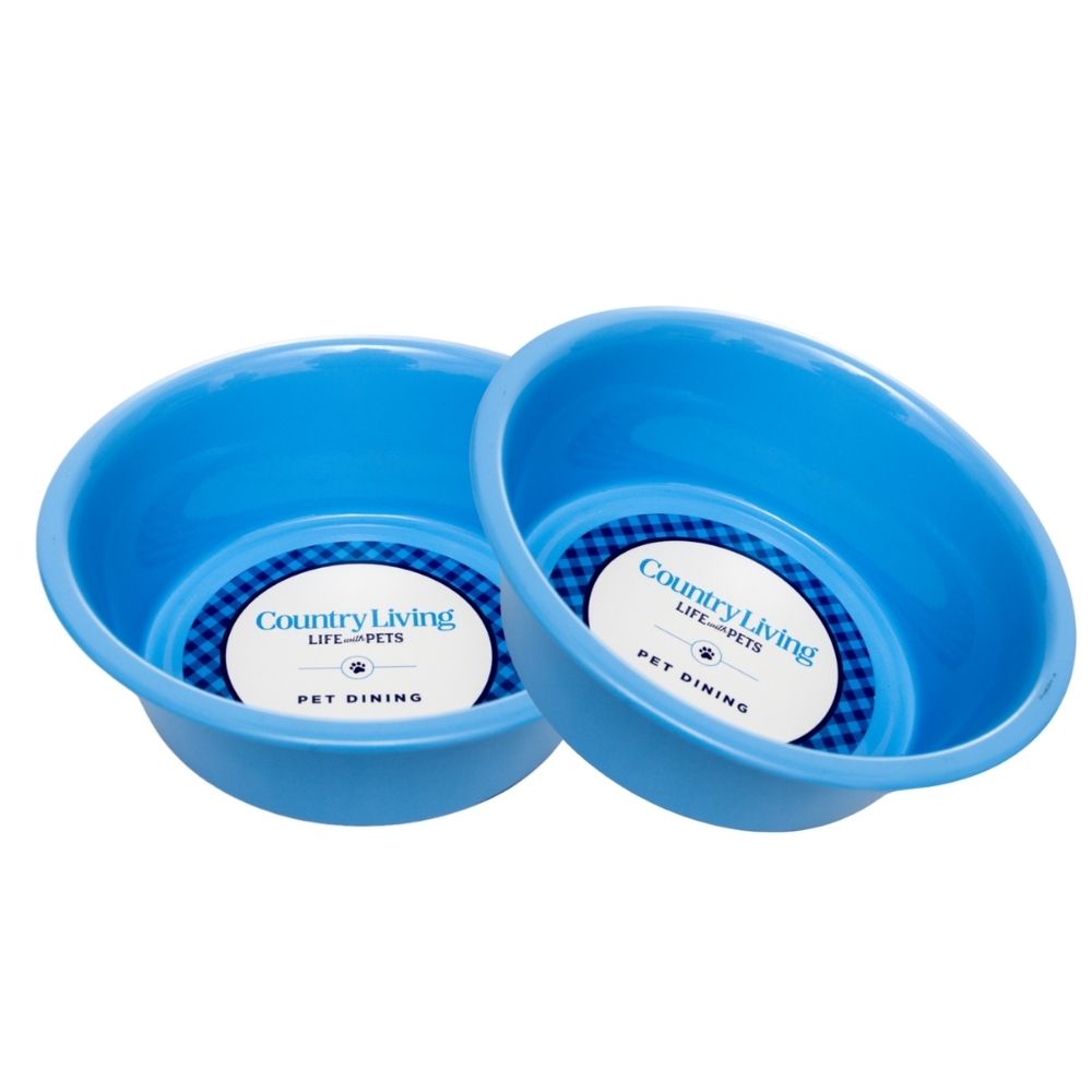 Country Living Set of 2 Coated Stainless Steel Heavy Dog Bowls - Ideal for Medium to Large Breeds
