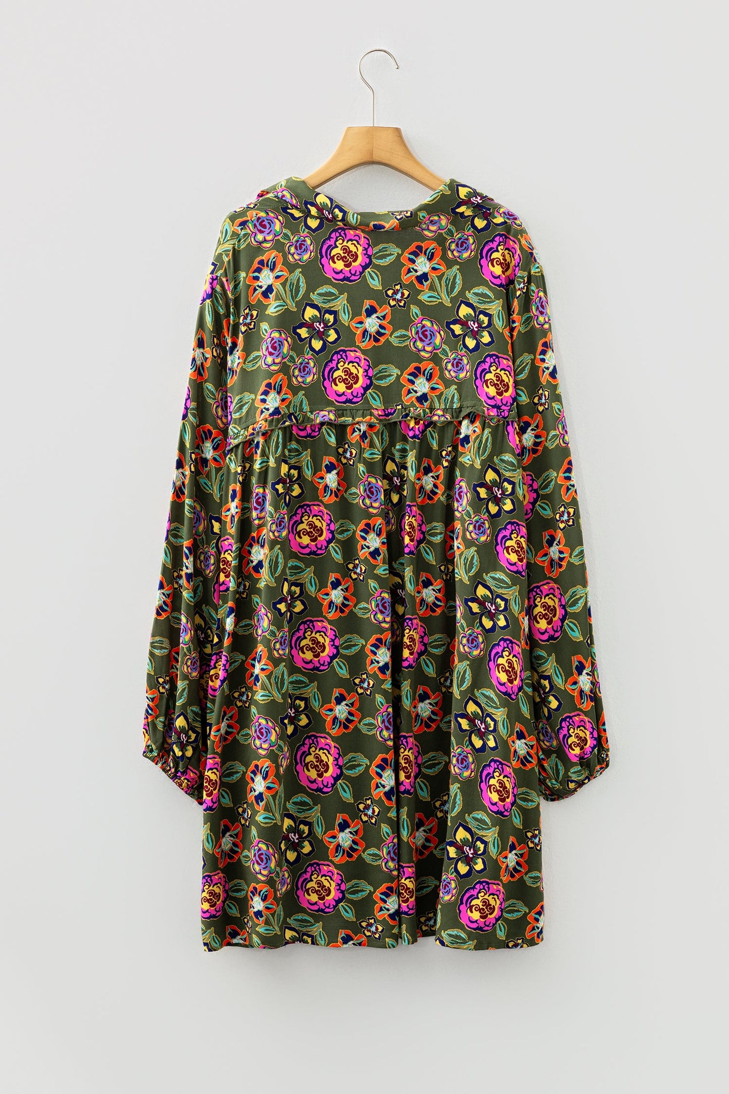 Plus Size Floral Collared V-Neck Mini Dress