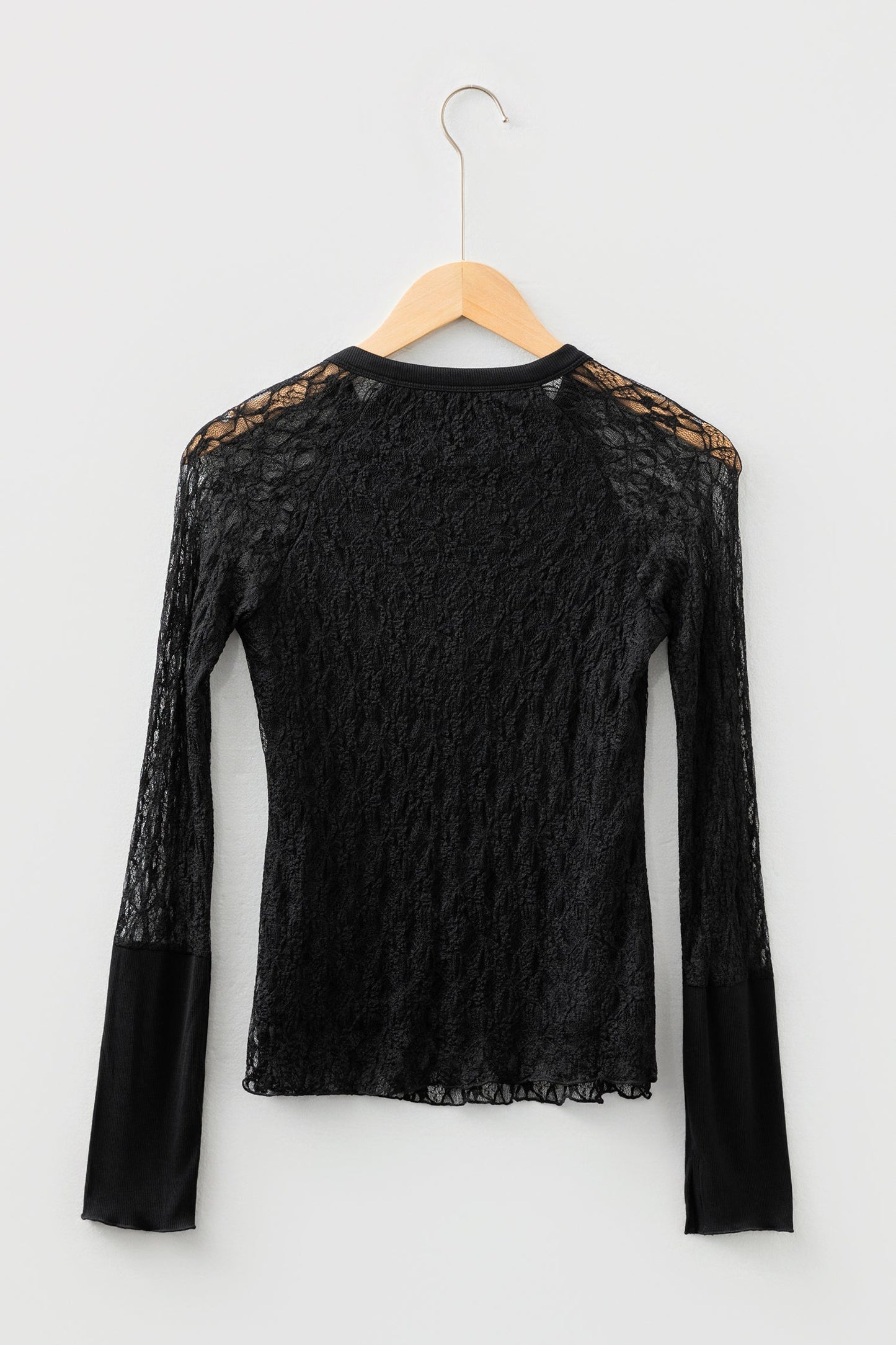 Lace Sheer Long Sleeve Henley Top