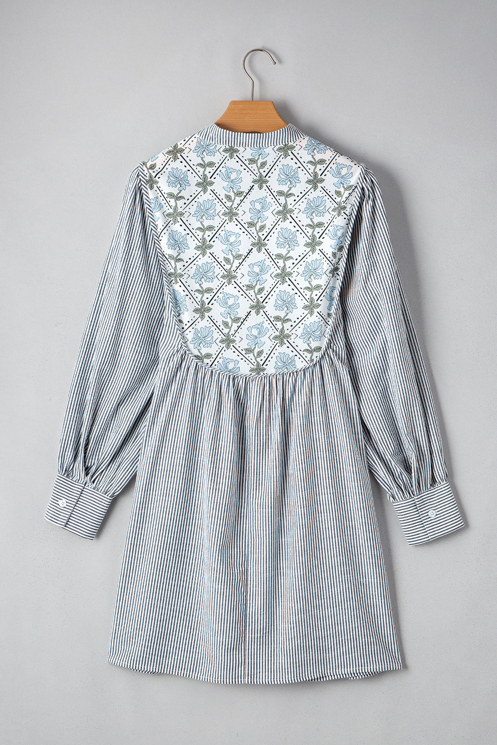 Stripe Floral Patchwork Tied V-Neck Mini Dress