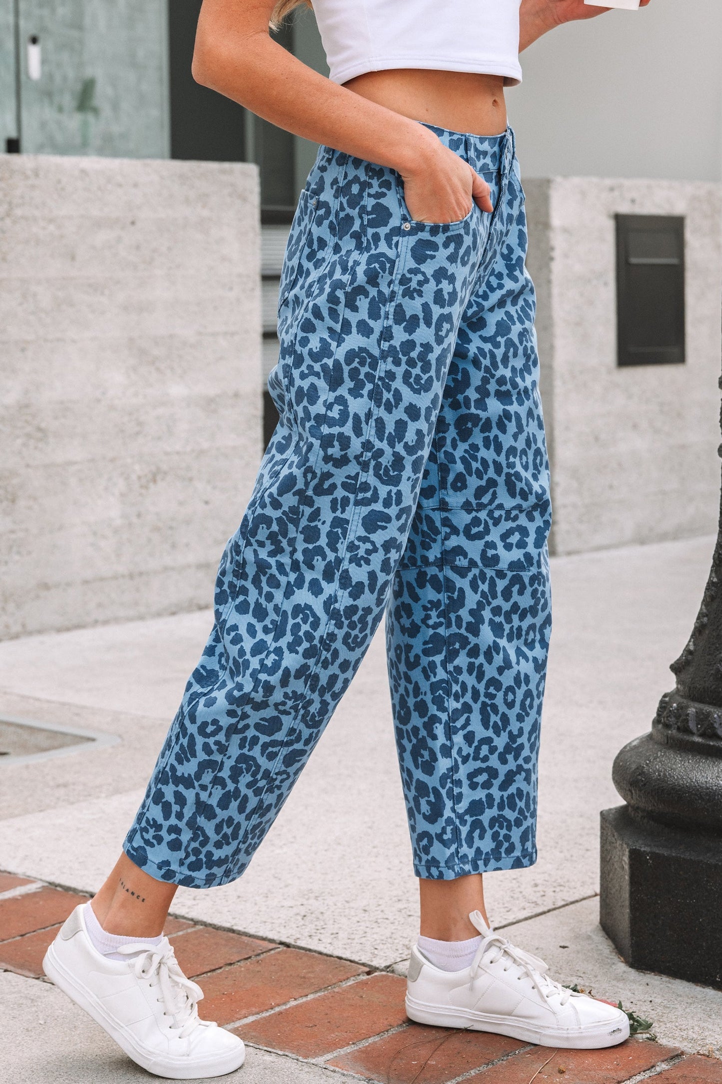 Leopard High Waist Straight Jeans