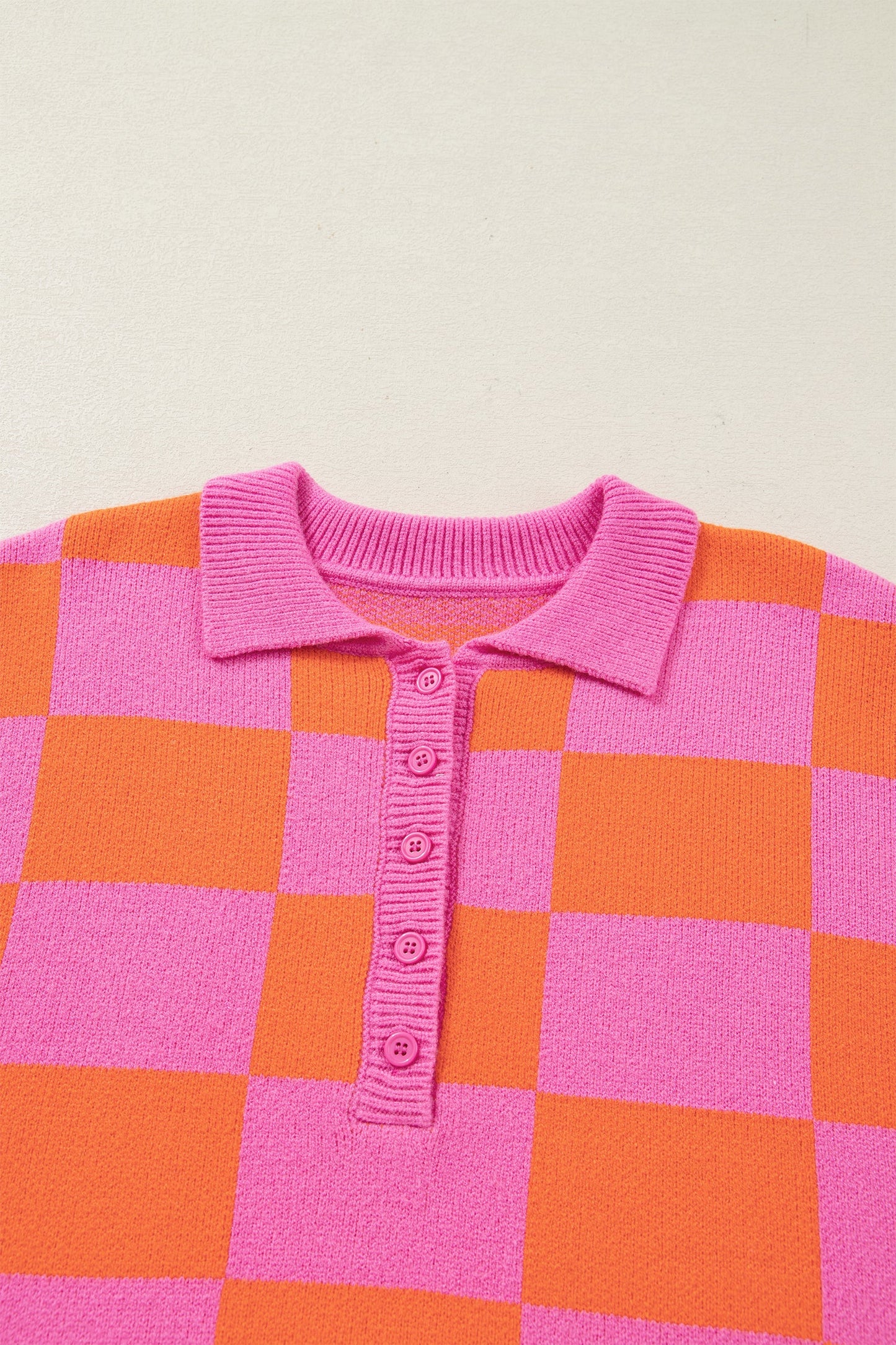 Checker Polo Collar Baggy Knit Sweater