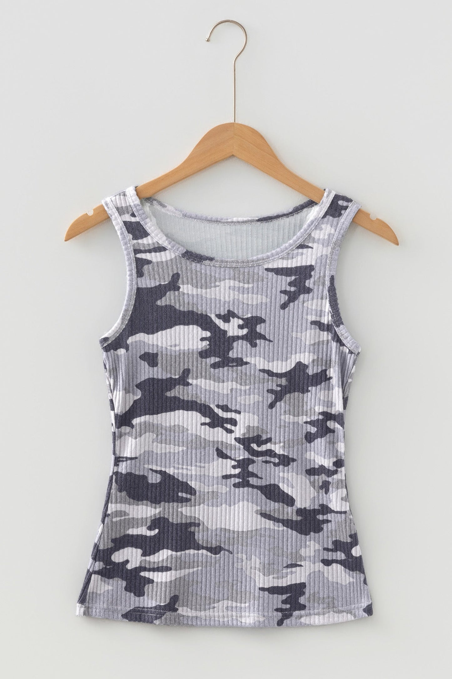 Camo Ribbed Knit Scoop Neck Tank Top