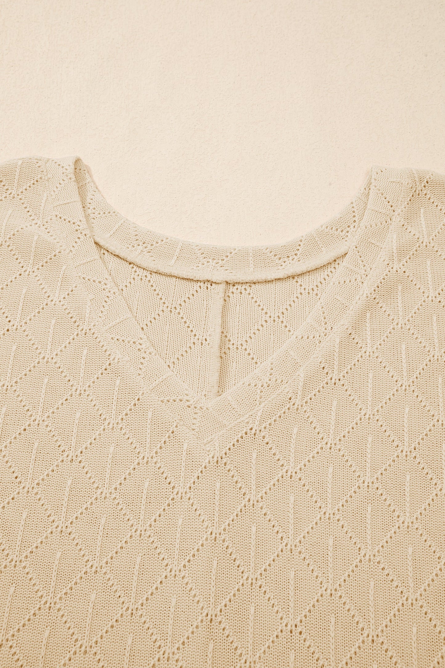 Plus Size Rhombus Pointelle Knit V-Neck Top