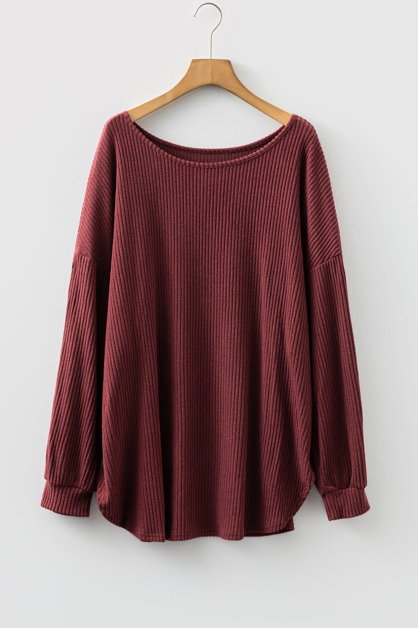 Plus Size Ribbed Button Decor Long Sleeve Top