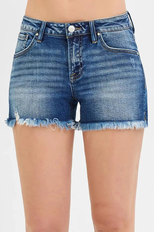Full Size/Plus Size Low Rise Frayed Denim Shorts by RISEN Jeans