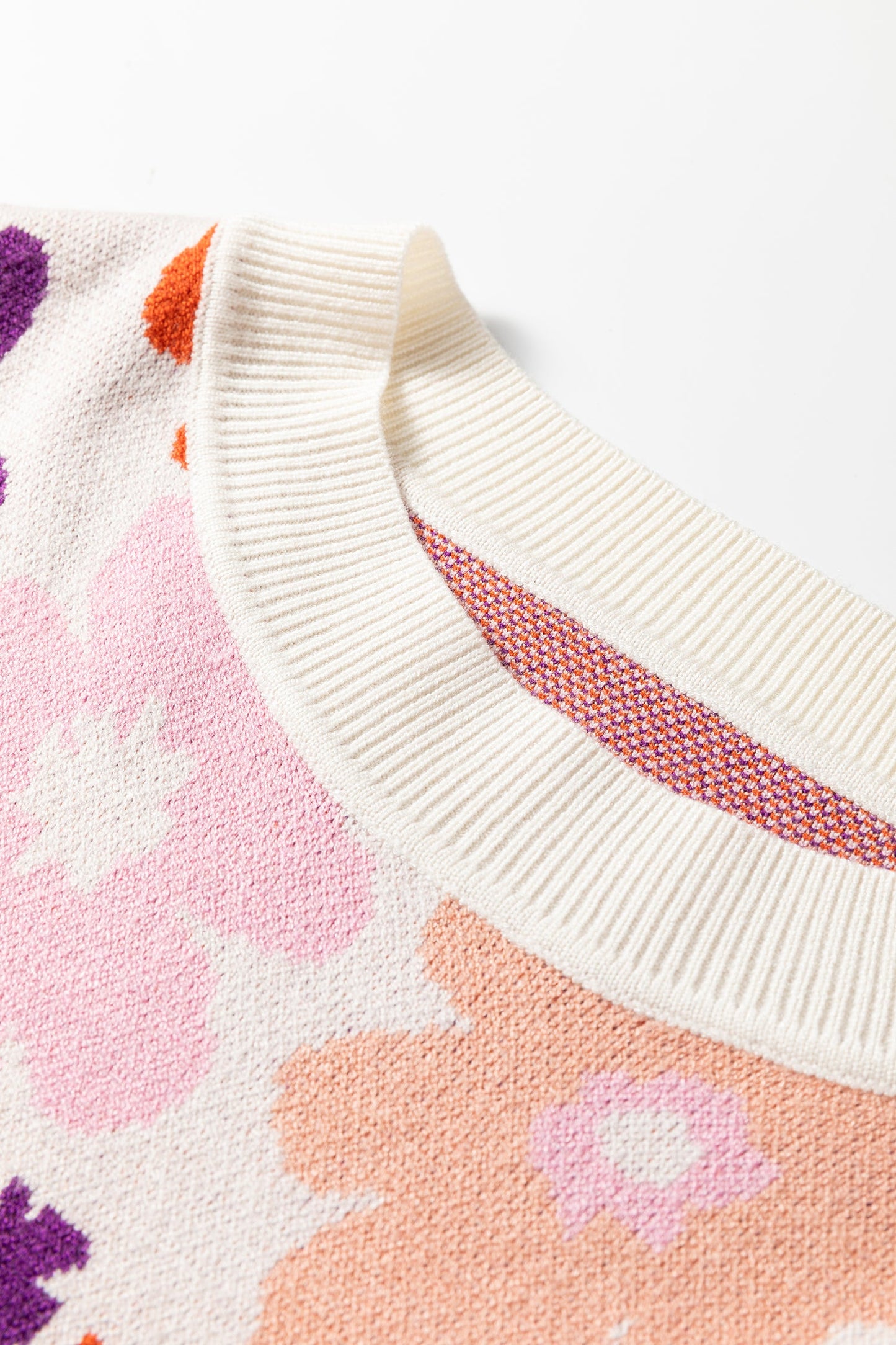 Floral Ribbed Trim Drop Shoulder Sweater