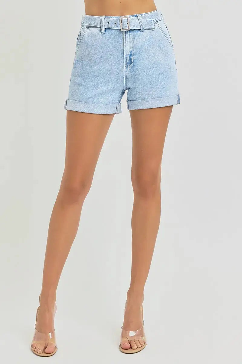Full Size/Plus Size High Rise Belted Roll Up Shorts by RISEN Jeans