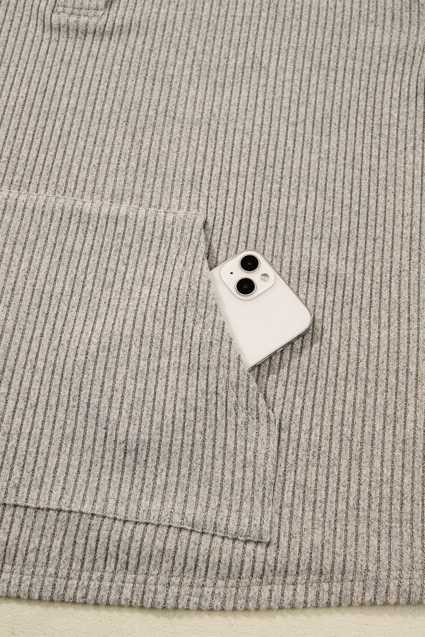 Plus Size Ribbed Knit Kangaroo Pocket Henley Top