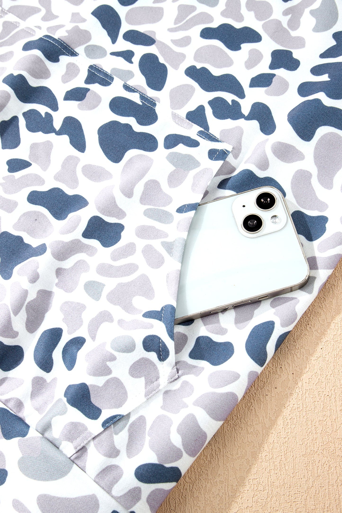 Plus Size Camo Quarter Zip Kangaroo Pocket Sweatshirt