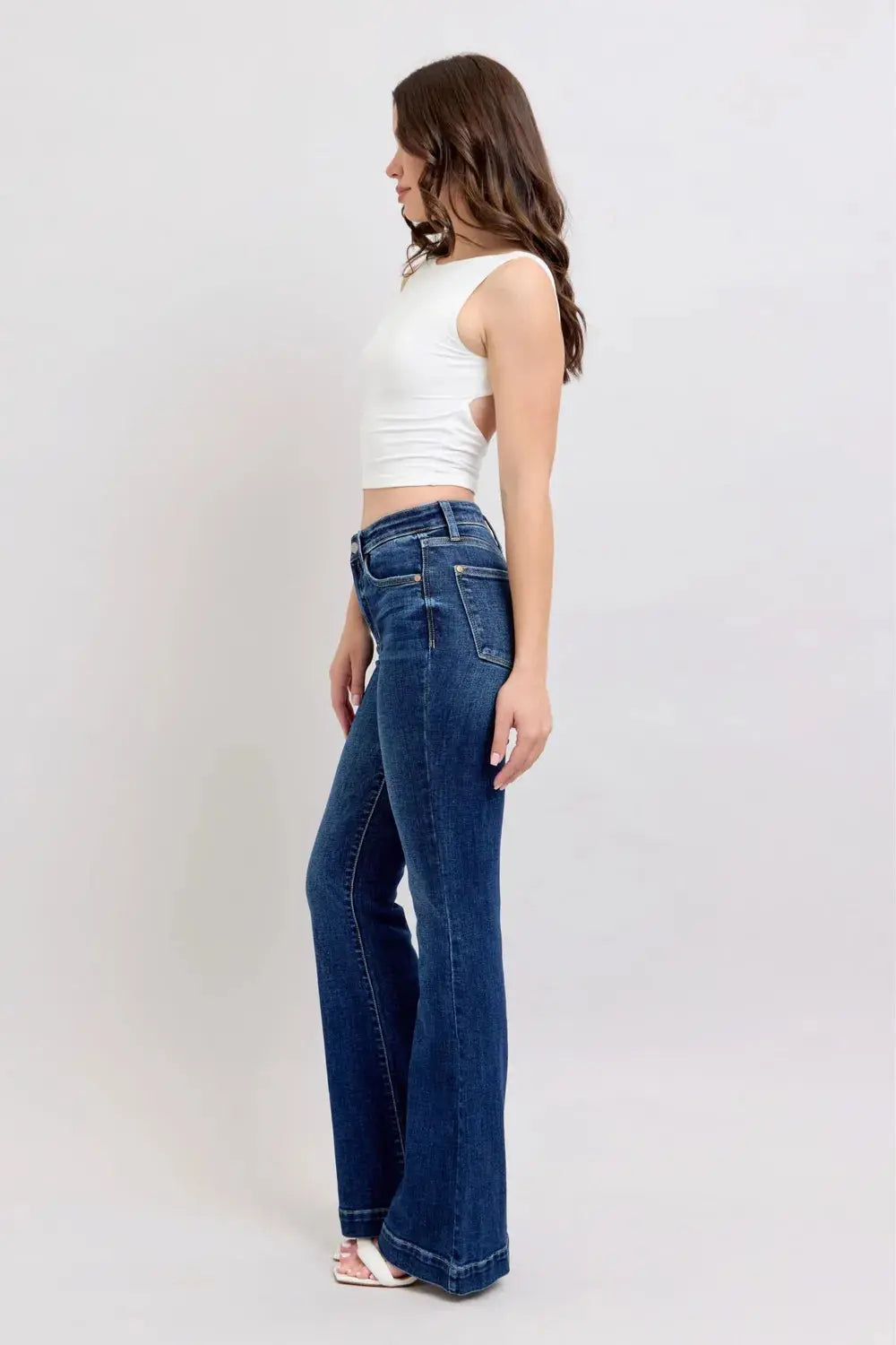Full Size High Rise Flare Judy Blue Jeans with Pockets