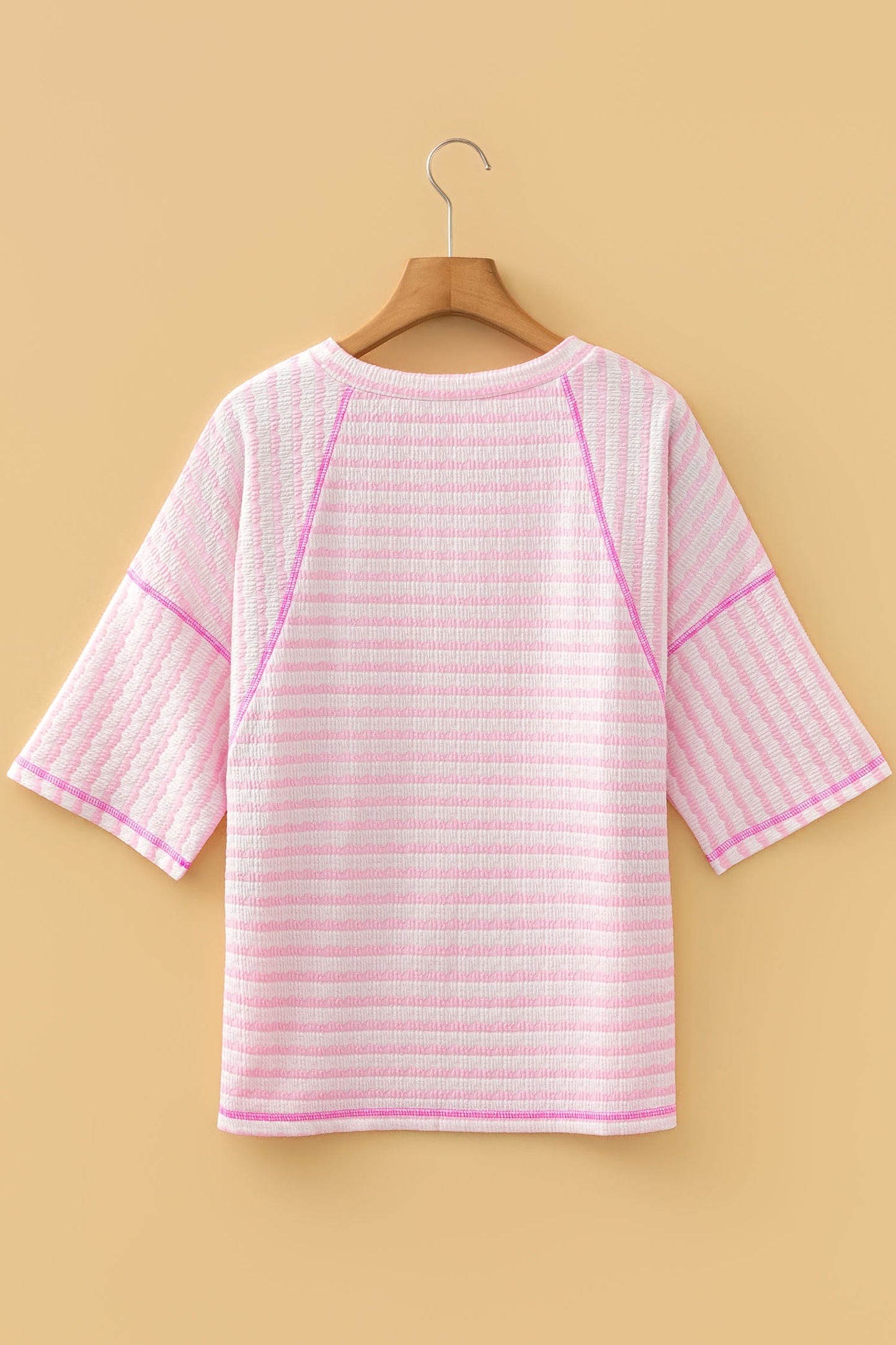 Stripe Textured Knit 3/4 Sleeve Top