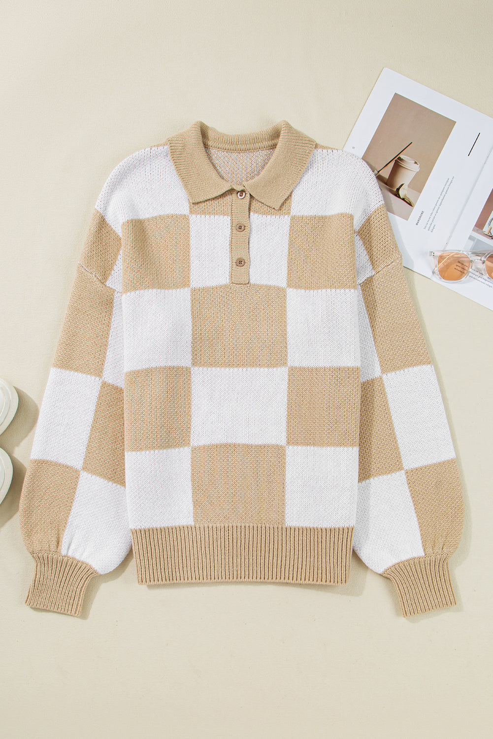 Checker Collared Long Sleeve Sweater
