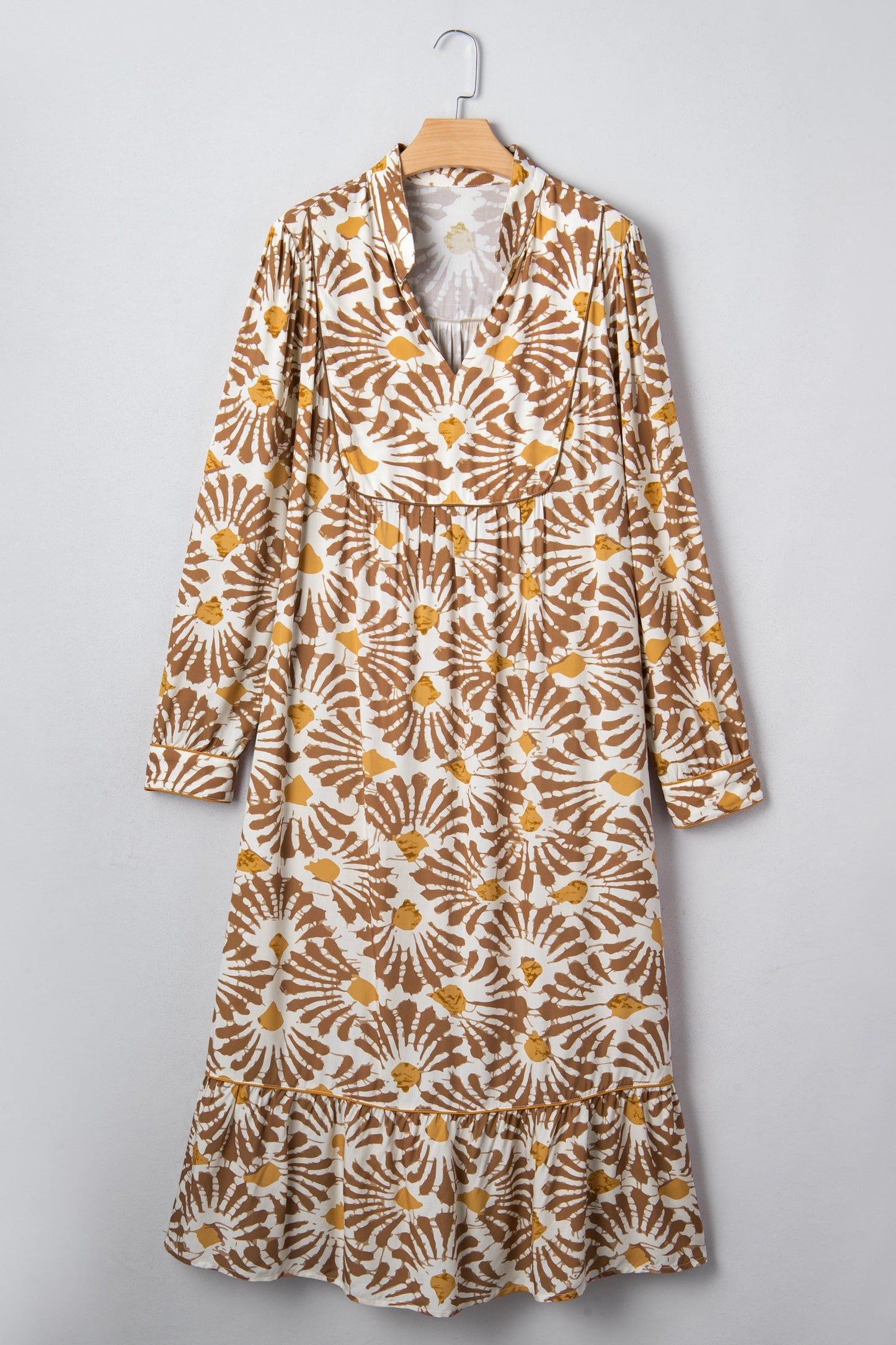 Plus Size Abstract Plant Long Sleeve Maxi Dress