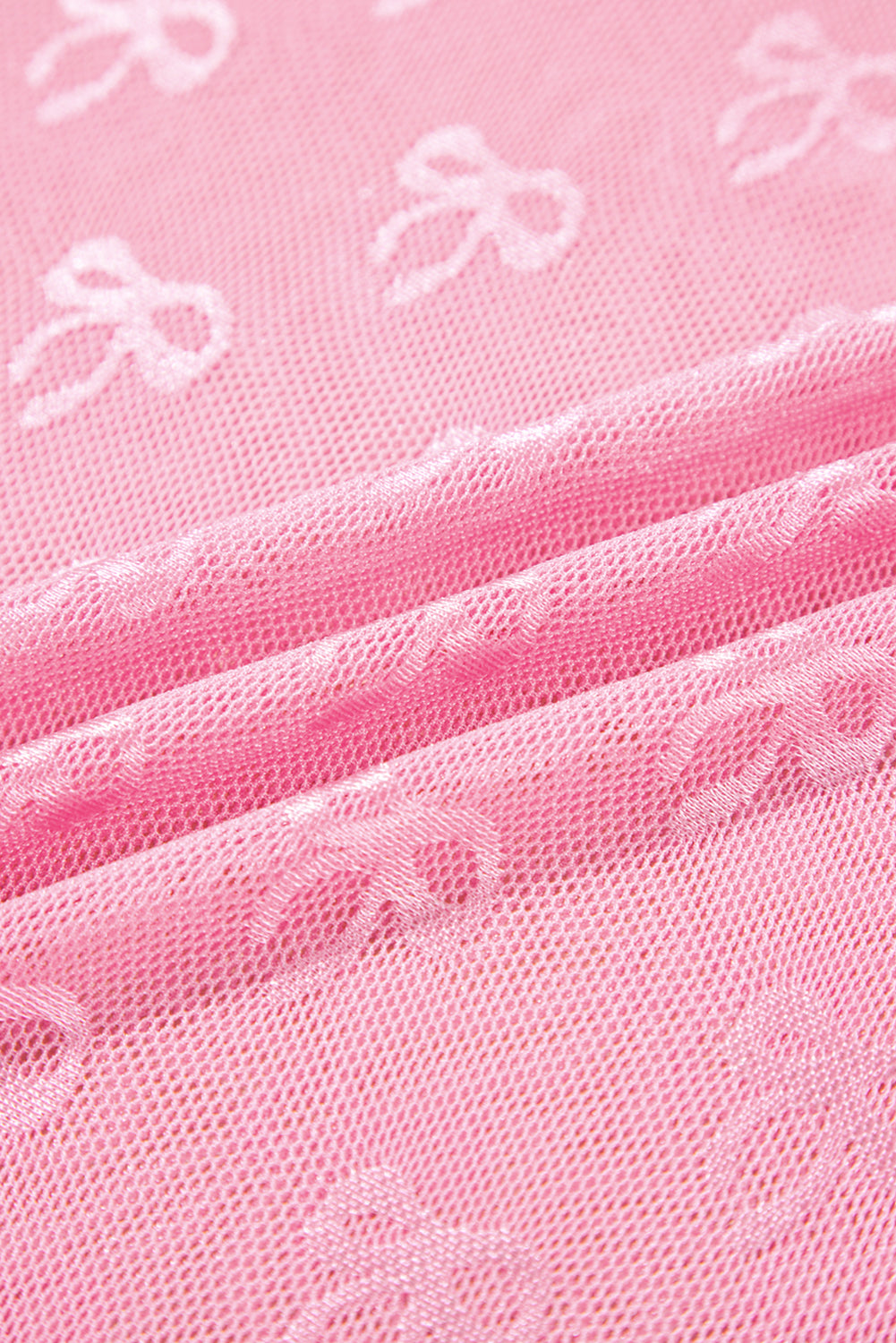 Plus Size Bow Tie Mesh Embroidered Long Sleeve Top