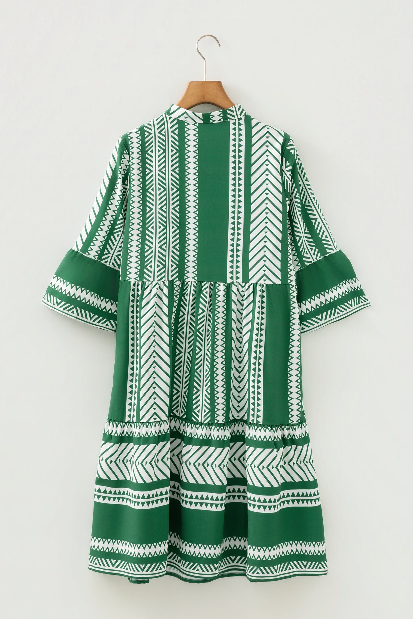 Boho Geometric Stripe Half Buttoned Dress