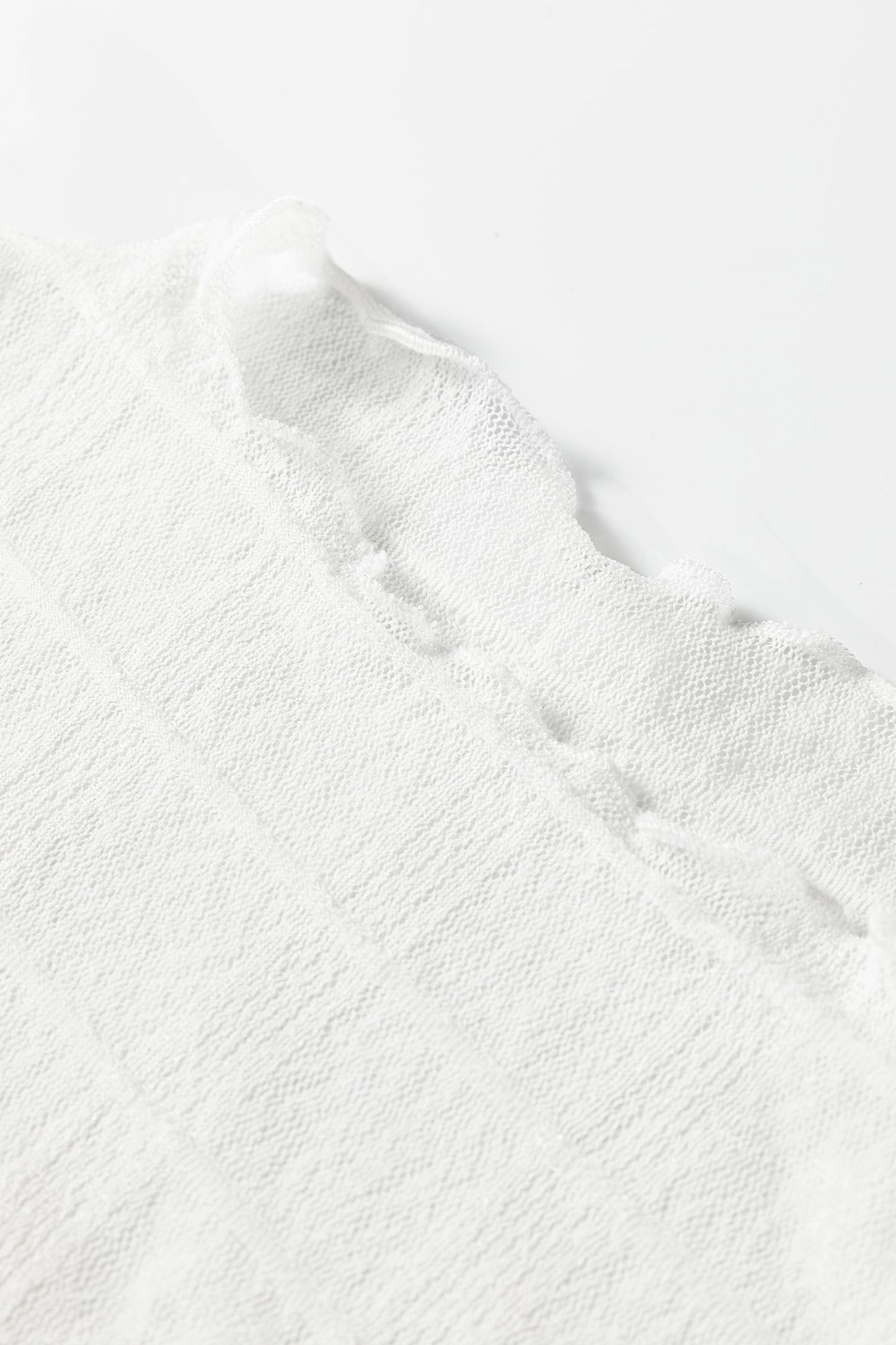 Sheer Plaid Mesh Lettuce Trim Long Sleeve Top