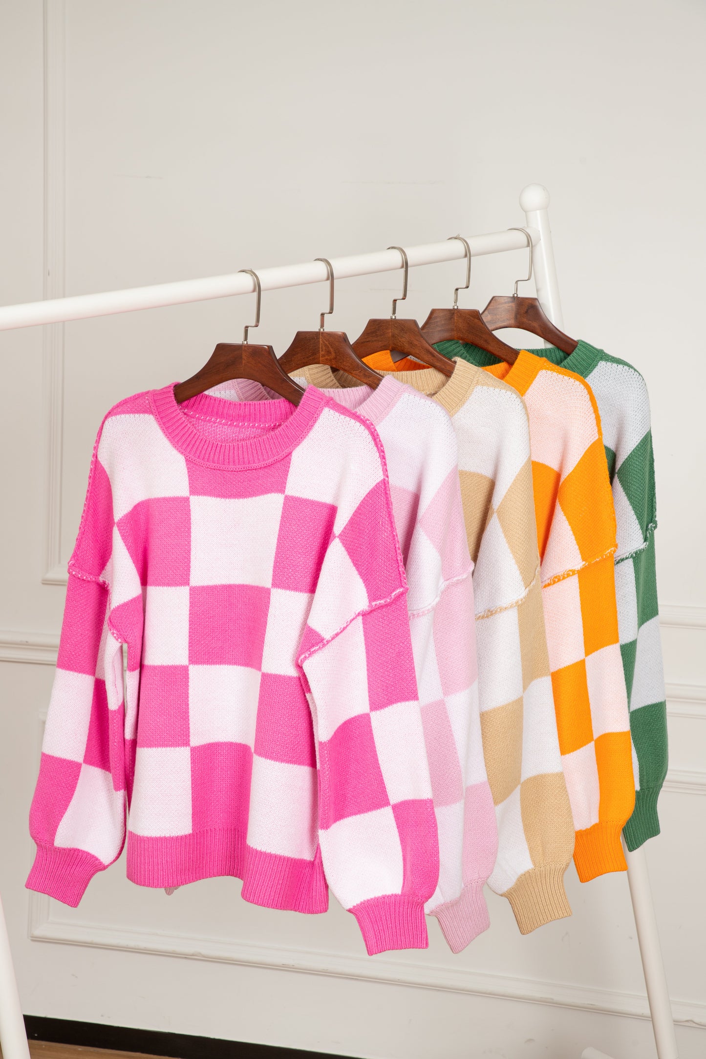 Checker Bishop Sleeve Sweater