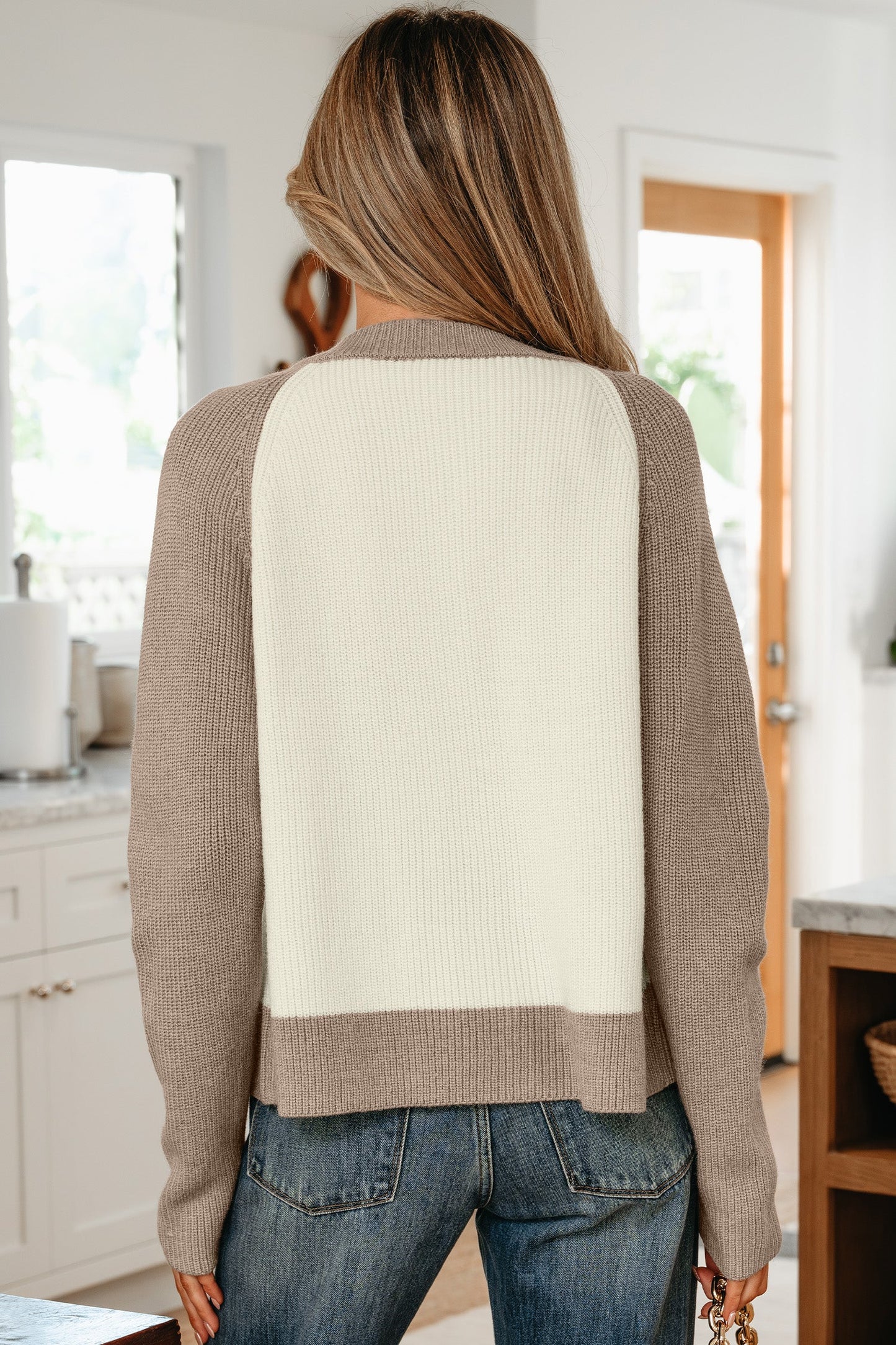 Colorblock Ribbed Knit Buttoned Sweater Cardigan