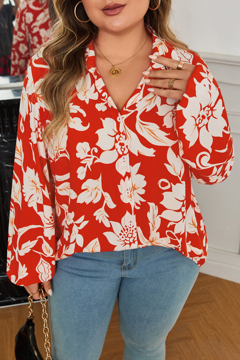 Plus Size Floral Button-Up Shirt
