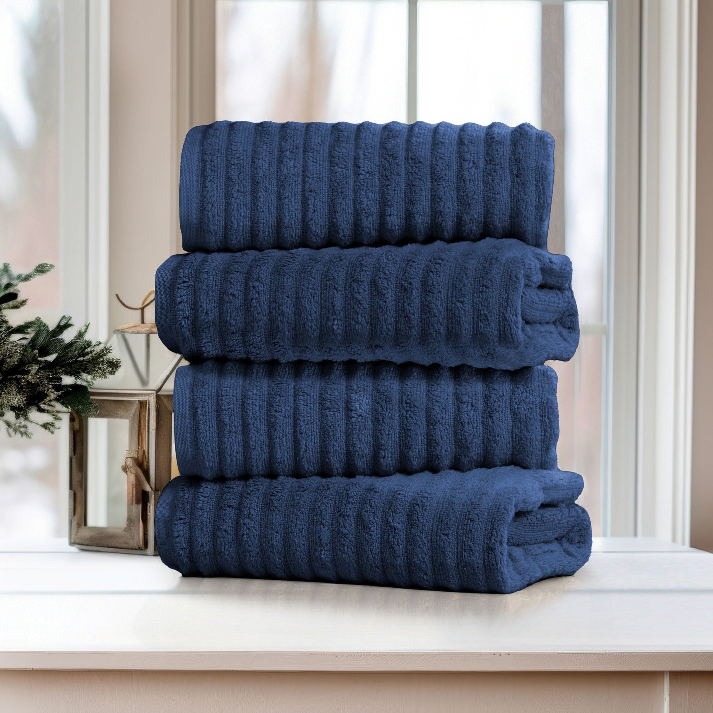 Bibb Home 4 Pack Ribbed Egyptian Cotton Bath Towel Set